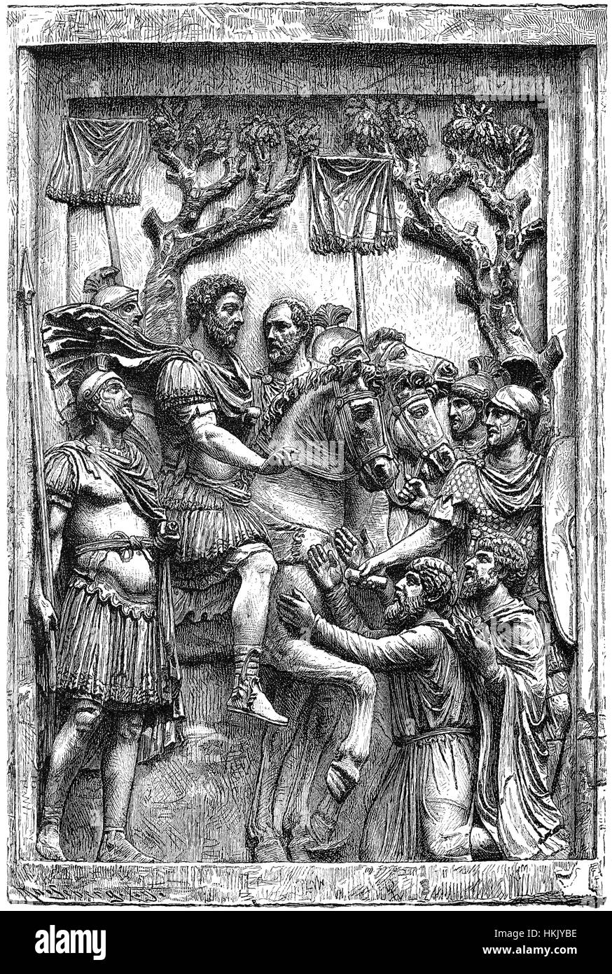 Caracalla oder Marcus Aurelius Severus Antoninus, 188-217, römischer Kaiser von 198 bis 217, Frieden mit der Markomannen Stockfoto