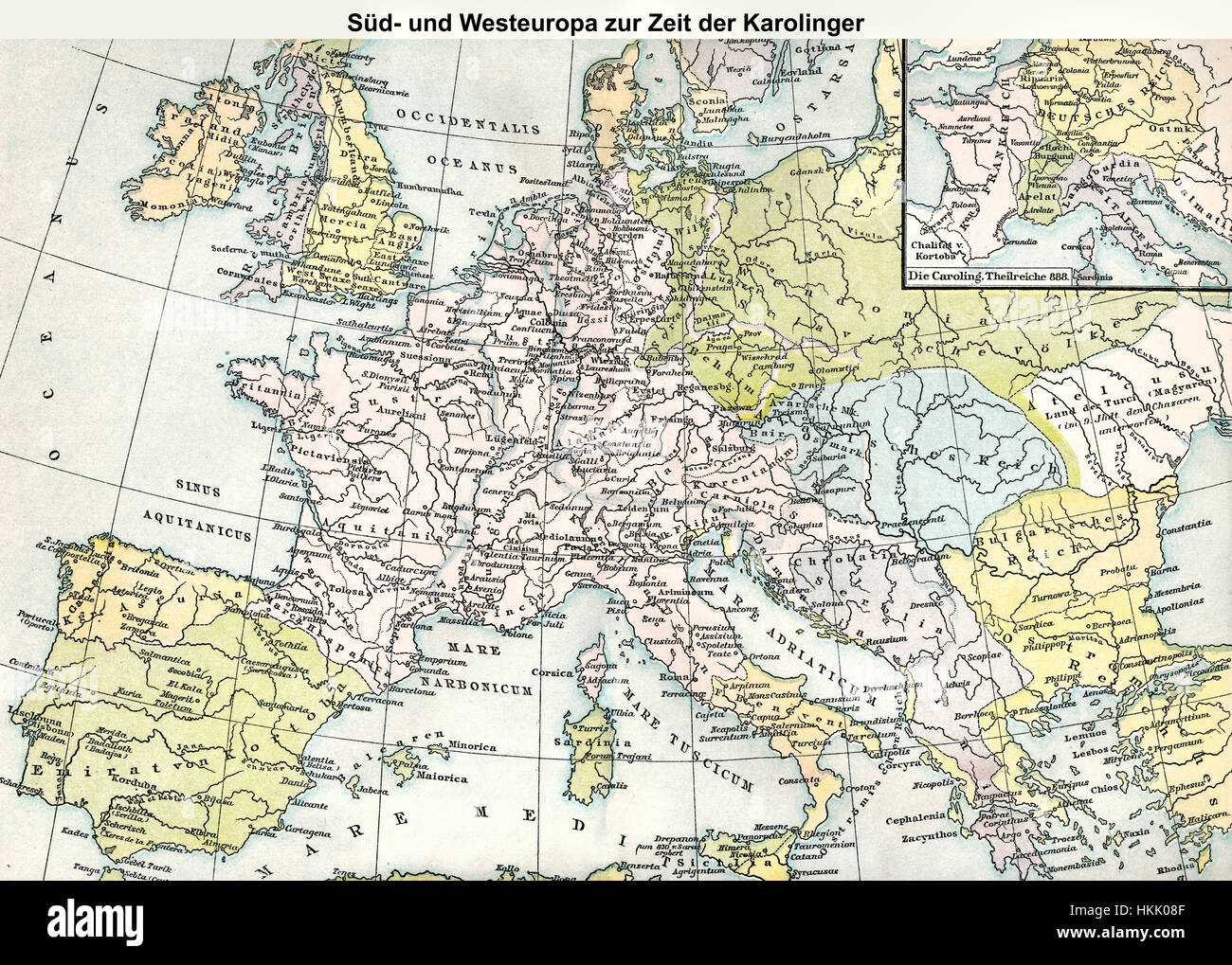 Historische Karte der karolingischen Zeit in Europa Stockfoto