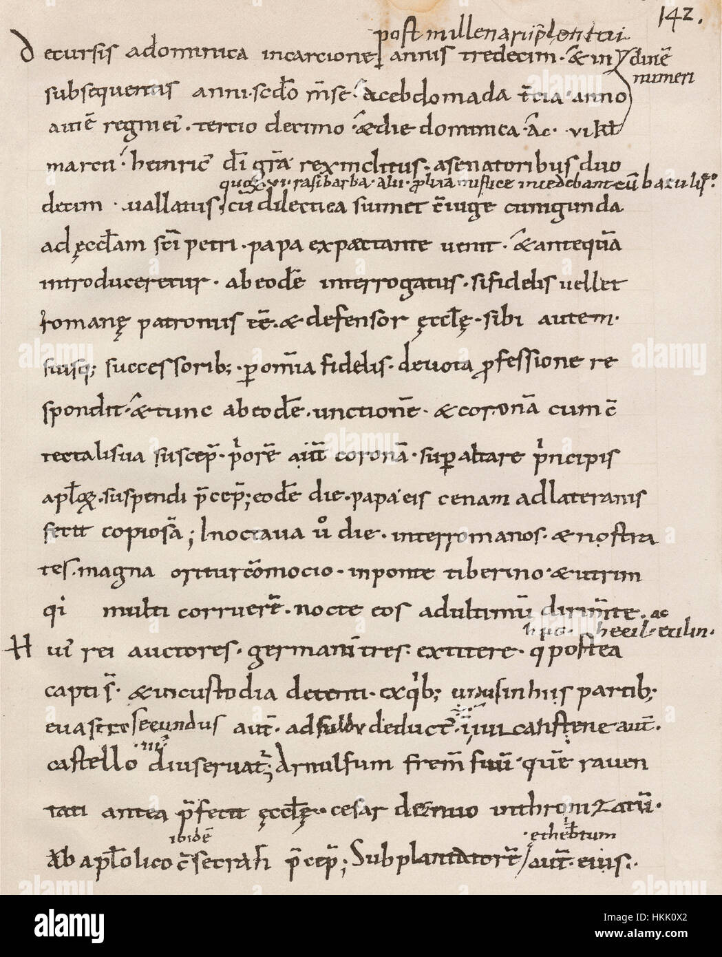 Faksimile der Chronik geschrieben von Thietmar, 975-1018, Prinz-Bischof von Merseburg, der imperiale Krönung des Emperor Henry II Stockfoto