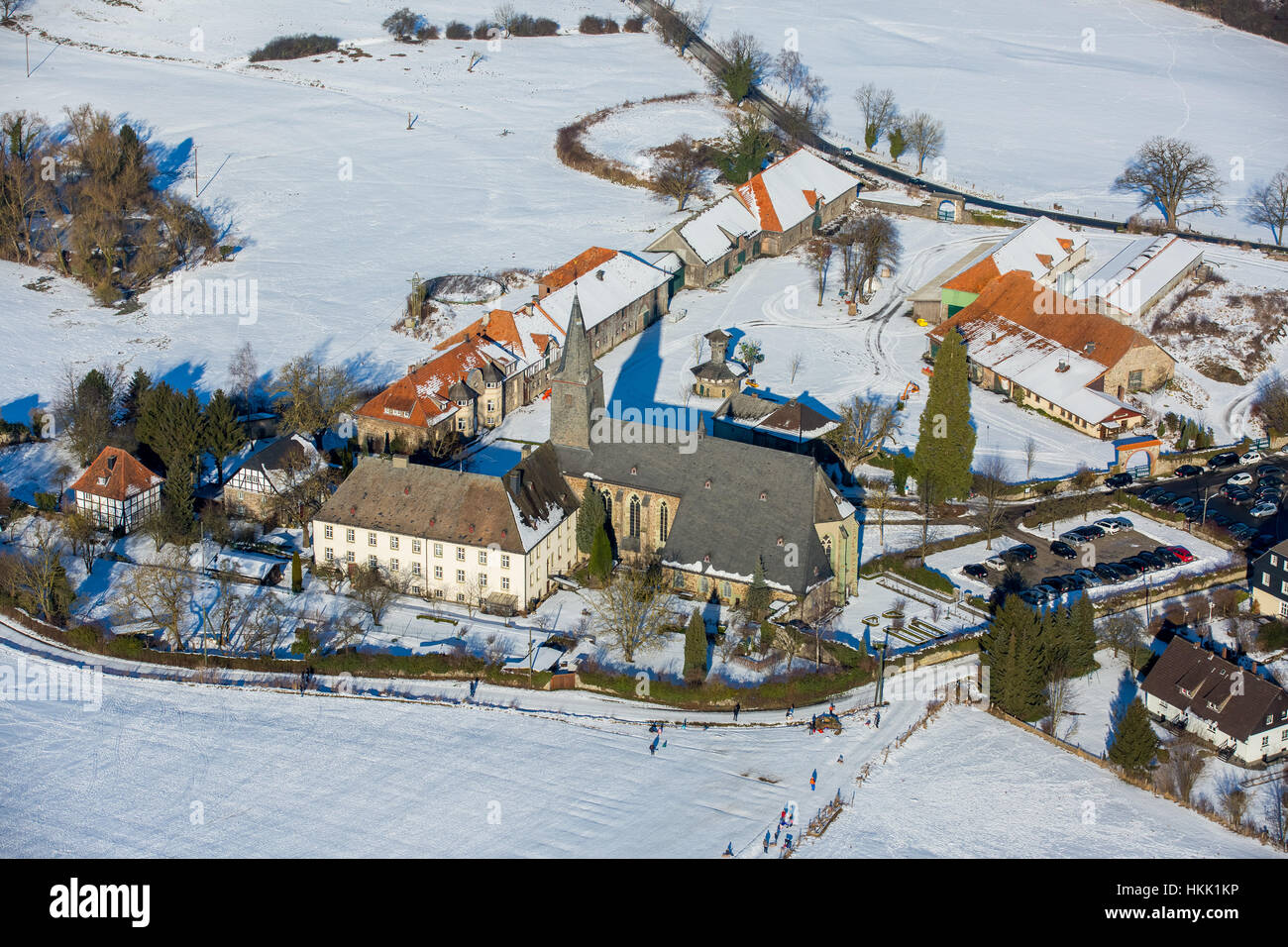 Kloster Oelinghausen im Winter, Arnsberg, Neheim-Hüsten, Sauerland, Nordrhein-Westfalen, Deutschland Stockfoto