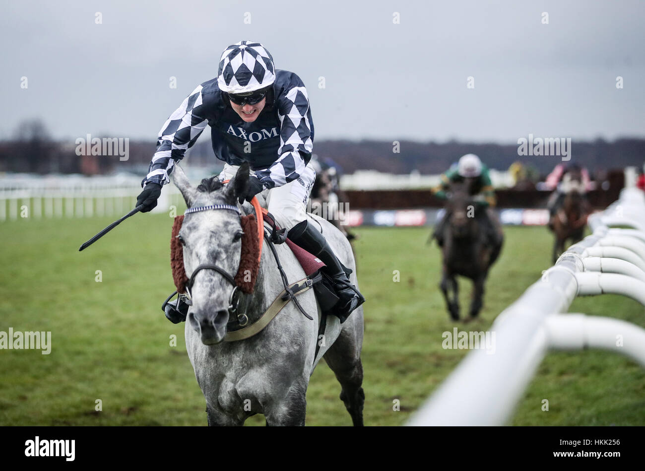 Sieger des Rennens Ziga Boy geritten von jockey Tom Bellamy in The Sky Wette Handicap Steeple Chase tagsüber Himmel Bet Chase in Doncaster Racecourse. Stockfoto