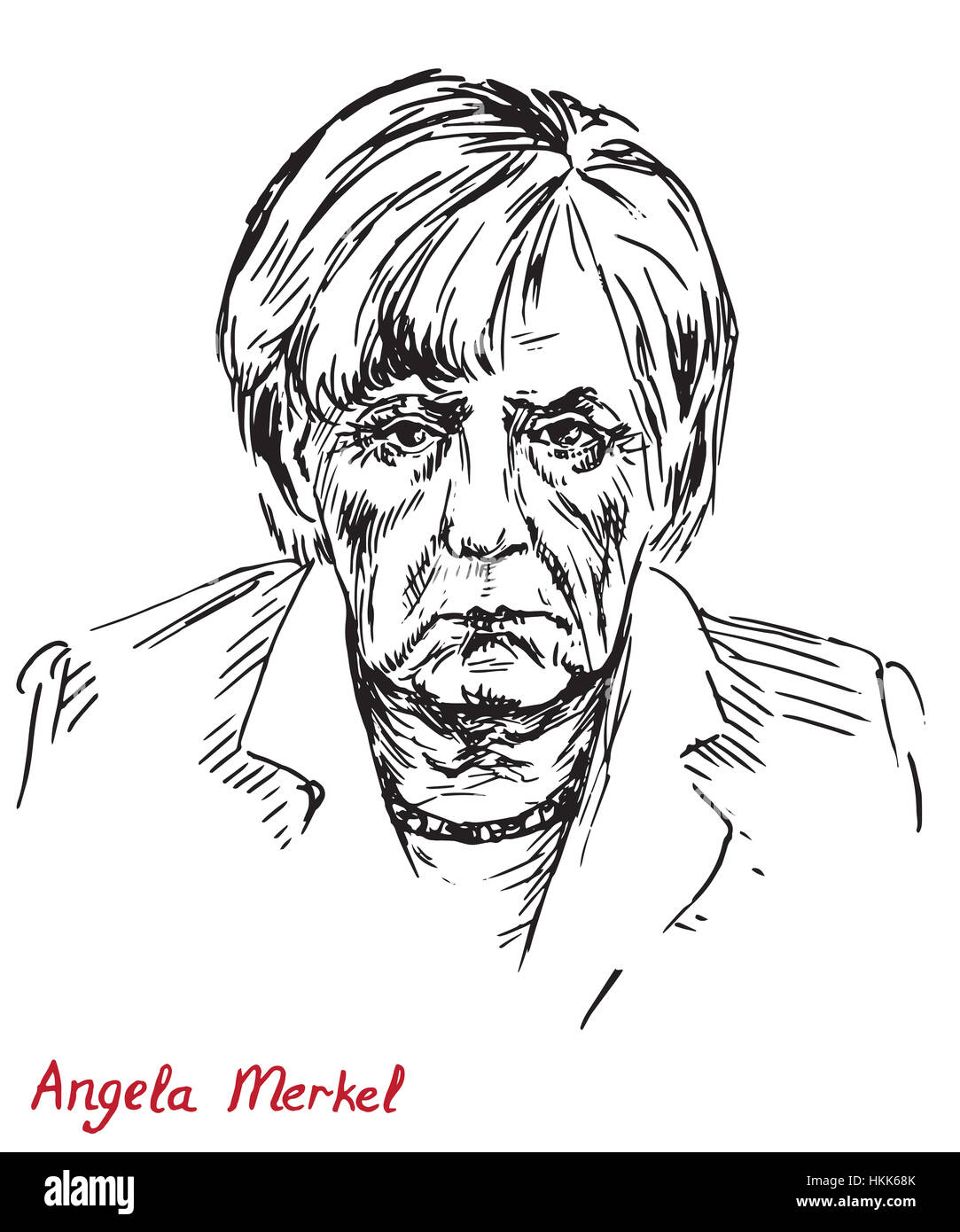 Angela Dorothea Merkel Chancellor Deutschlands, Führer von der Christlich Demokratischen Union (CDU), von hand gezeichnet, Illustration, einfachen Linien Tusche-Zeichnung Stockfoto