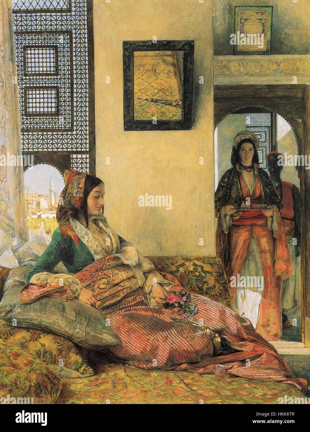 „Arabian Nights 3“ von John Frederick Lewis ist ein fesselndes Gemälde, das eine Szene darstellt, die von der berühmten Sammlung nahöstlicher Folktalen inspiriert ist. Der Künstler fängt die mystische Atmosphäre der arabischen Welt ein. Stockfoto