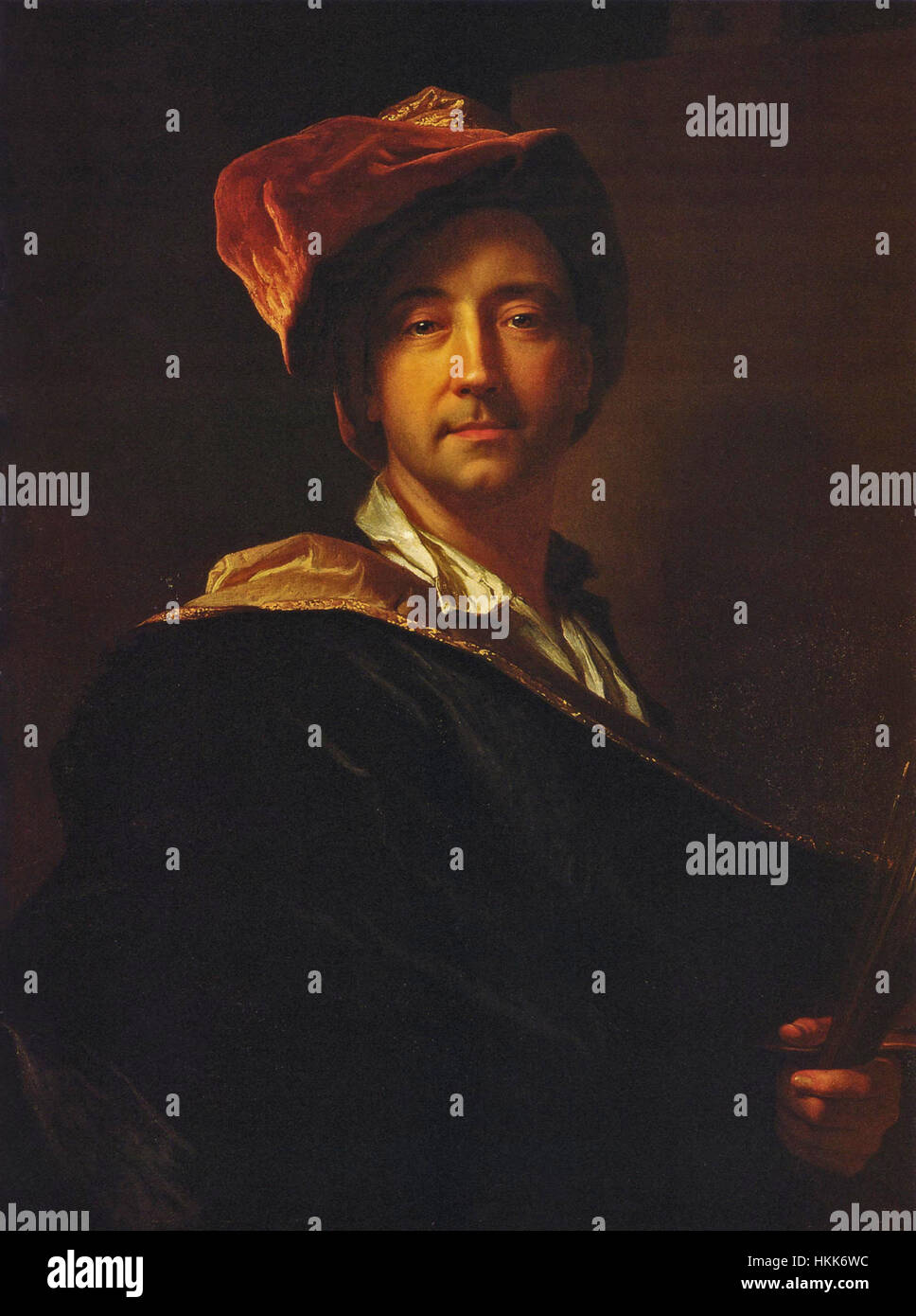 Ein Selbstporträt eines unbekannten Künstlers, das das Motiv mit einem Turban zeigt, das in Perpignan erstellt wurde und eine historische Darstellung der Mode dieser Zeit darstellt. Stockfoto Ein Selbstporträt eines unbekannten Künstlers, das das Motiv mit einem Turban zeigt, das in Perpignan erstellt wurde und eine historische Darstellung der Mode dieser Zeit darstellt. Stockfoto