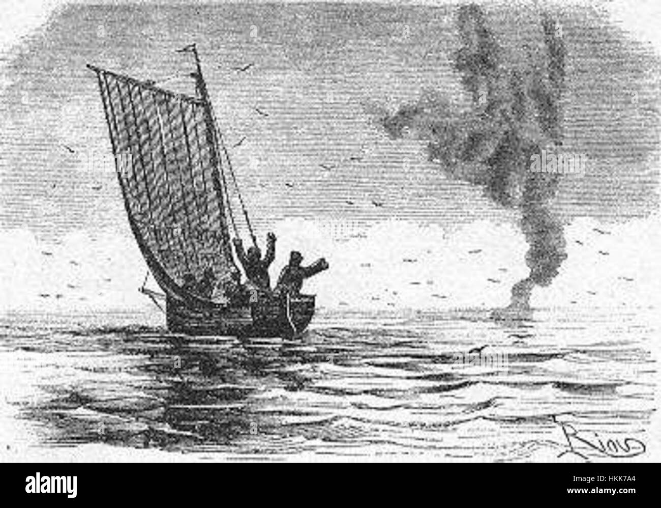 *The Field of Ice* von Riou und Montaut ist ein Gemälde, das eine dramatische Szene aus eisbedeckten Landschaften einfängt. Das Bildmaterial zeigt Figuren, die in rauen Umgebungen navigieren und die Herausforderungen unter extremen Winterbedingungen veranschaulichen. Stockfoto