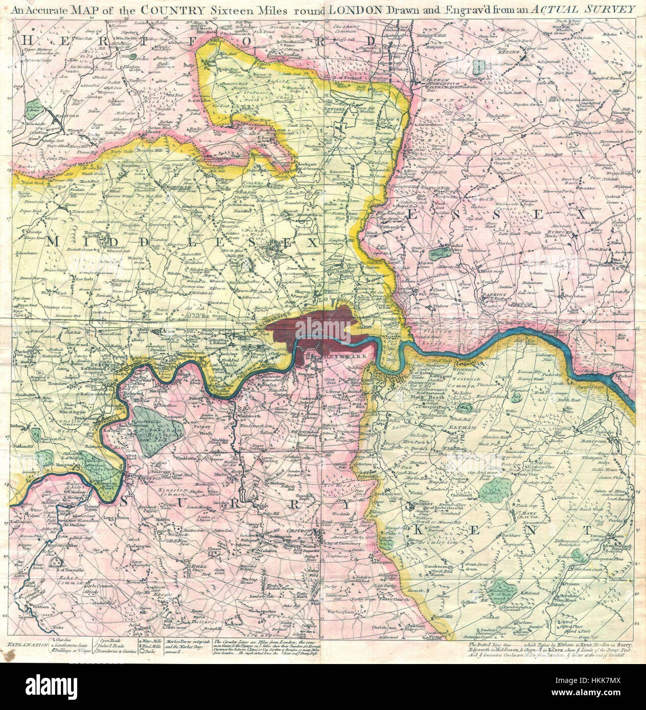 1764 Gentleman Magazin Karte von London und Umgebung - Geographicus - London-Gentsmag-1764 Stockfoto