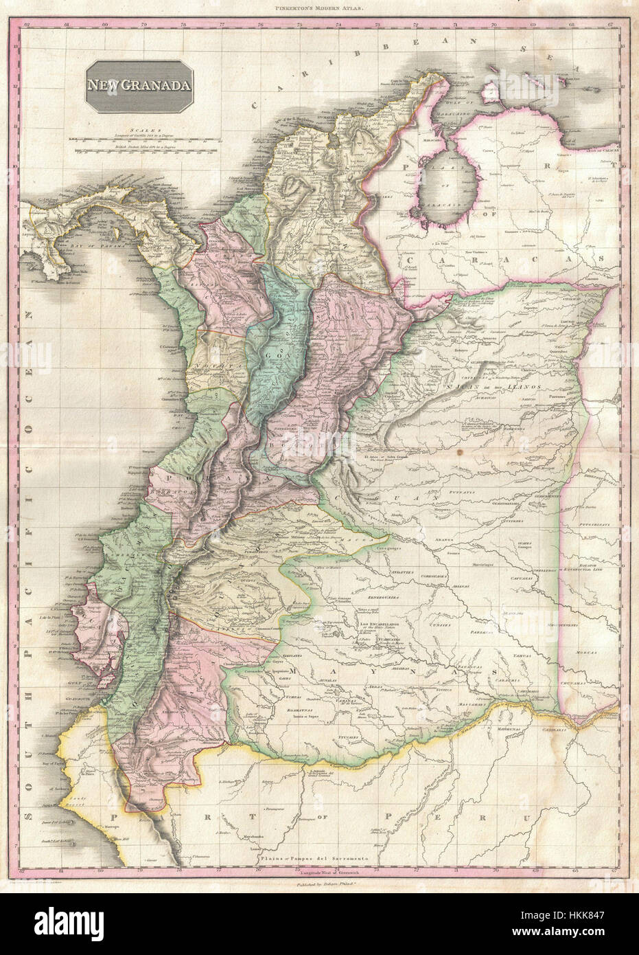 1818 Pinkerton Karte des nordwestlichen Südamerika (Kolumbien, Venezuela, Ecuador, Panama) - Geographicus - NewGranada-Pinkerton-1818 Stockfoto