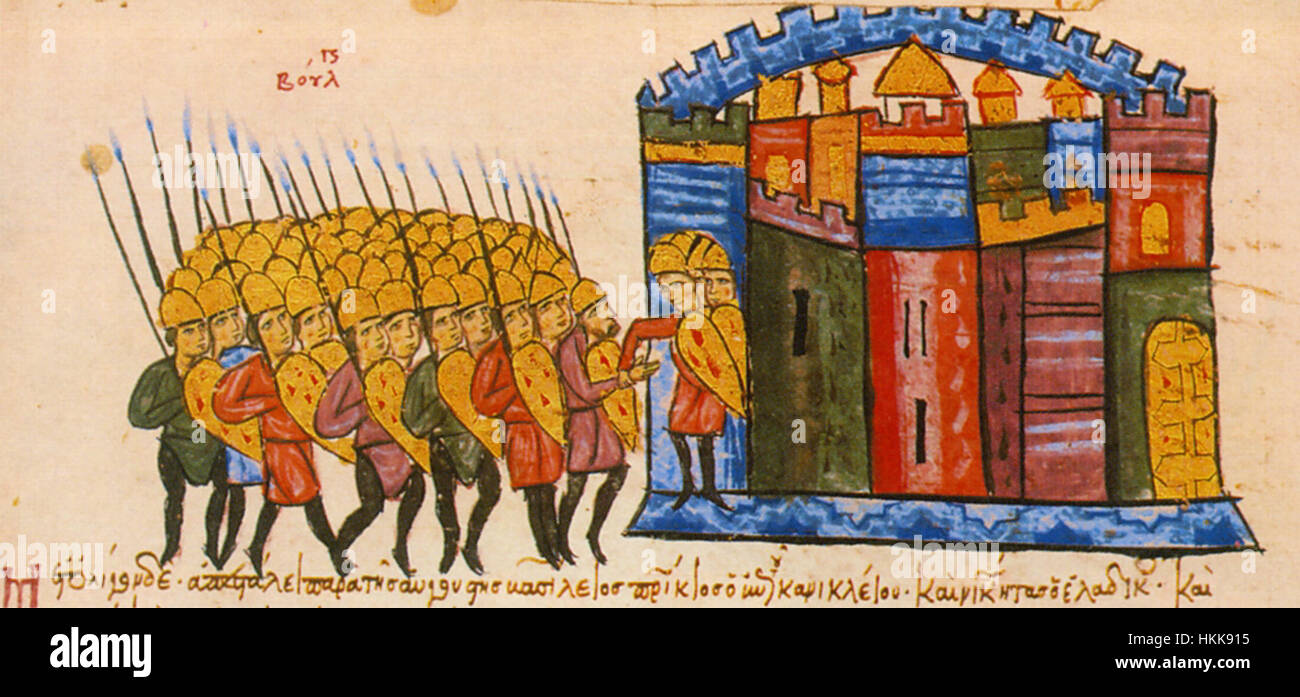 Das Kunstwerk „Adrianople Conquest“ stellt wahrscheinlich die bedeutende Schlacht von Adrianopel dar, die 378 n. Chr. ausgetragen wurde, wo das Römische Reich der Niederlage durch die Westgoten gegenüberstand. Dieser entscheidende Moment in der Geschichte markierte den Niedergang der römischen Macht in den westlichen Provinzen und bereitete den Weg für den endgültigen Fall des Weströmischen Reiches. Stockfoto