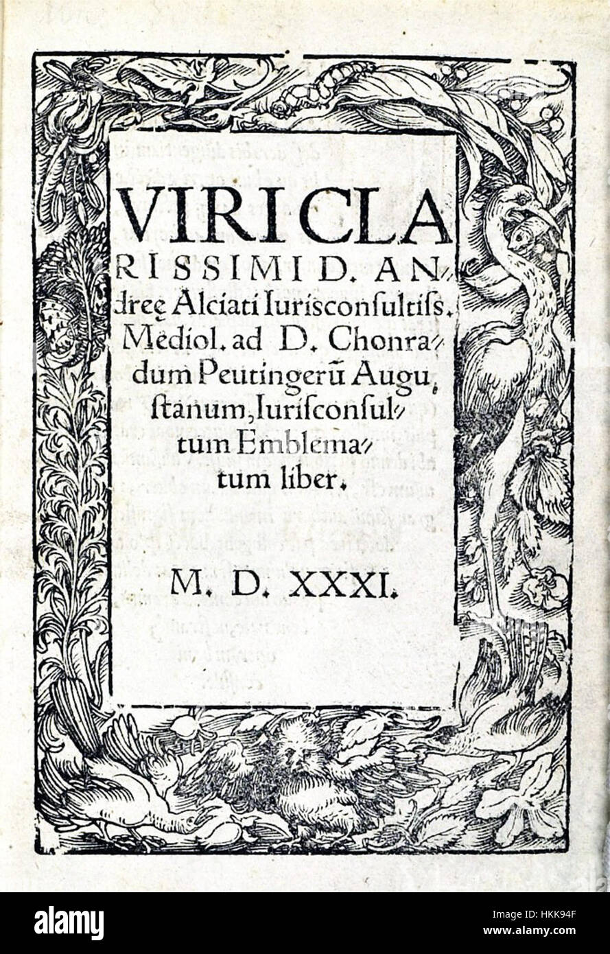 Alciato 1531 Augsburg Titel Stockfoto