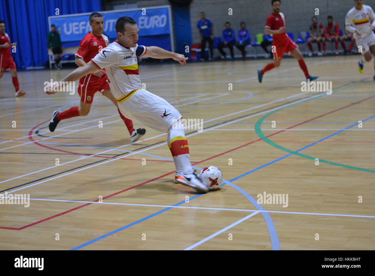 Gibraltar, Großbritannien. 28. Januar 2017. UEFA Futsal Euro, Vorrunde Gruppe Stadium. Gibraltar 1-8 Montenegro am dreihundertjährigen Sporthalle, Gibraltar. Bildnachweis: Stephen Ignacio/Alamy Live-Nachrichten Stockfoto