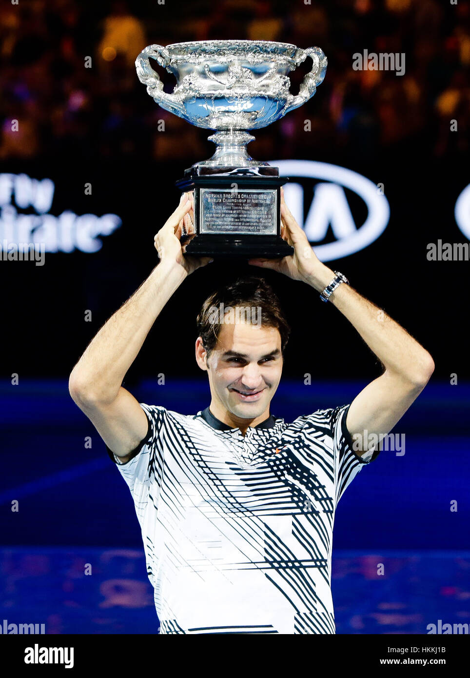 Melbourne, Australien. 30. Januar 2017: Roger Federer der Schweiz macht seinen 18. Grand-Slam-Titel bei den Australian Open 2017 im Melbourne Park in Melbourne, Australien. Bildnachweis: Frank Molter/Alamy Live-Nachrichten Stockfoto