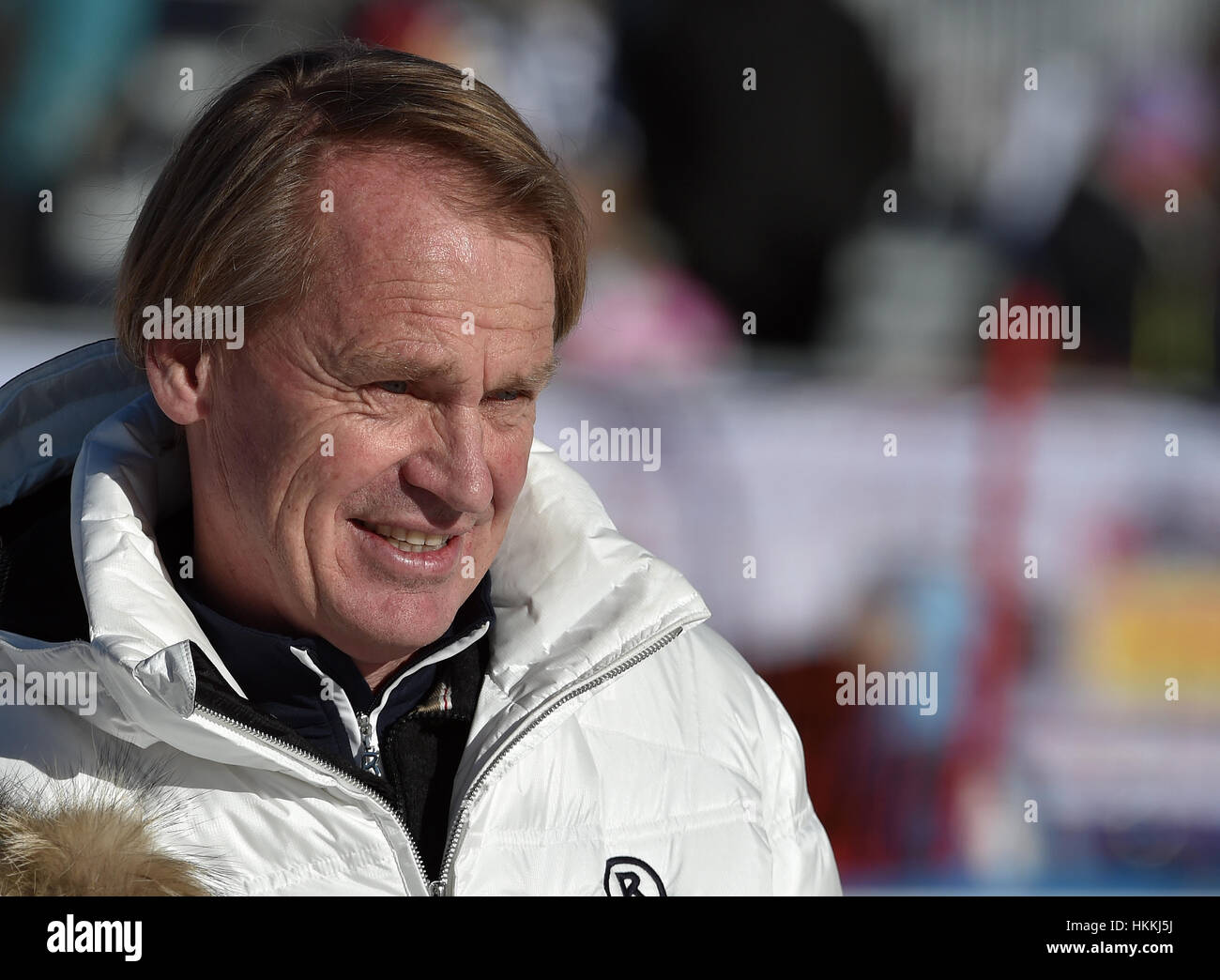 Garmisch-Partenkirchen, Deutschland. 29. Januar 2017. Ehemalige professionelle Skifahrer Markus Wasmeier, fotografiert während der Riesenslalom der Herren bei der alpinen Ski WM in Garmisch-Partenkirchen, Deutschland, 29. Januar 2017. Foto: Karl-Josef Hildenbrand/Dpa/Alamy Live News Stockfoto