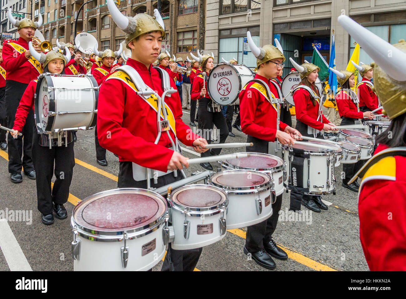 Vancouver, Kanada. 29. Januar 2017. Burnaby Norden Secondary School Marching Band während der Chinese New Year Parade Vancouver, Britisch-Kolumbien. Bildnachweis: Michael Wheatley/Alamy Live-Nachrichten Stockfoto