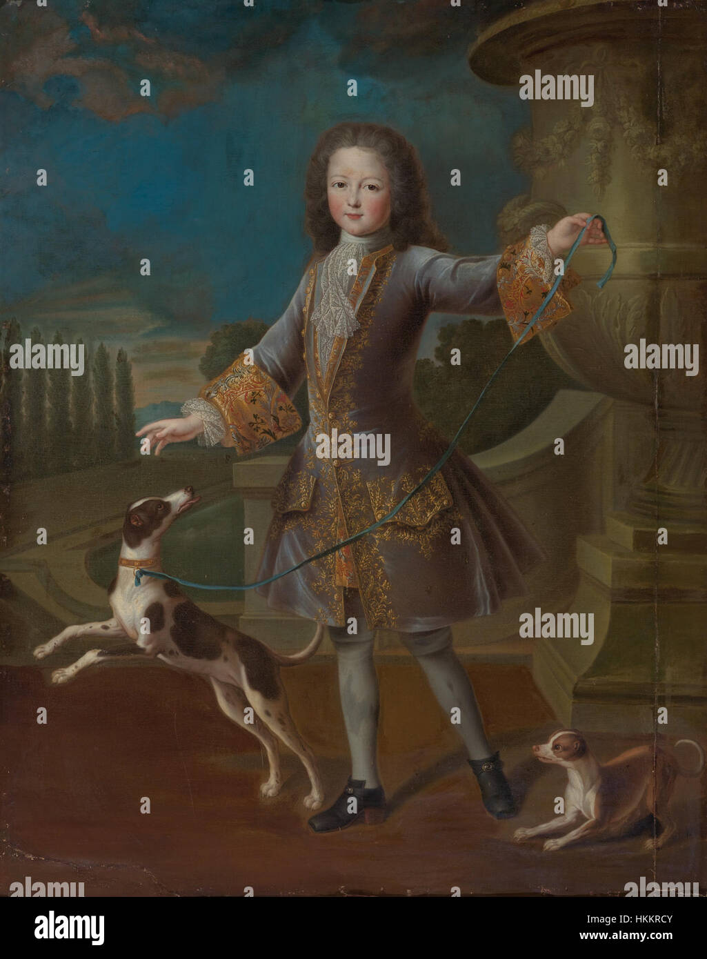 Gehäuse, Pierre Gobert - Portrait de Louis XV Avec Deux chiens Stockfoto