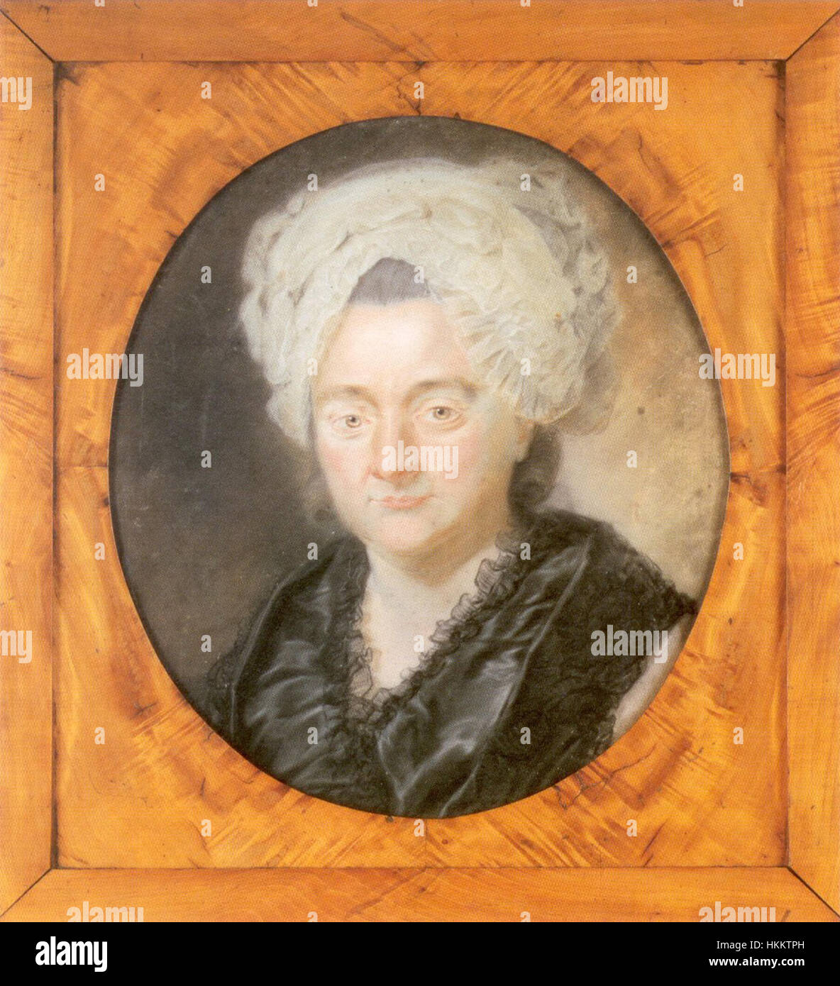 Dieses Porträt von 1776 zeigt Catharina Elisabeth Goethe, die Mutter des berühmten deutschen Schriftstellers Johann Wolfgang von Goethe. Es bietet einen historischen Einblick in die deutsche Porträtmalerei des 18. Jahrhunderts. Stockfoto