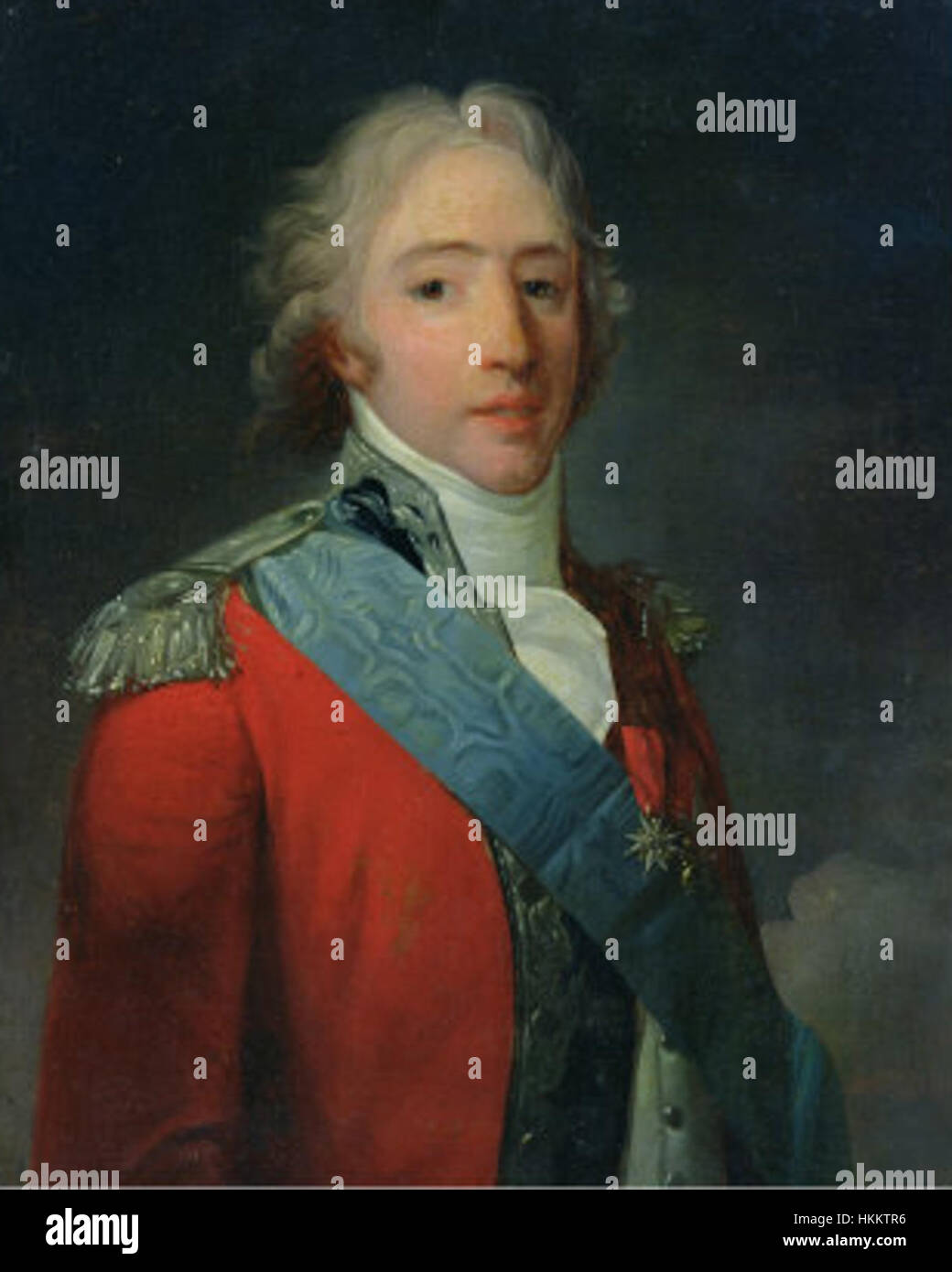 Dieses Gemälde zeigt *Karl X. von Frankreich*, den letzten Monarchen der Bourbon Restauration. Das Kunstwerk fängt sein königliches Verhalten und den künstlerischen Stil dieser Zeit ein und spiegelt seine Herrschaft während einer turbulenten Zeit in der französischen Geschichte wider. Stockfoto