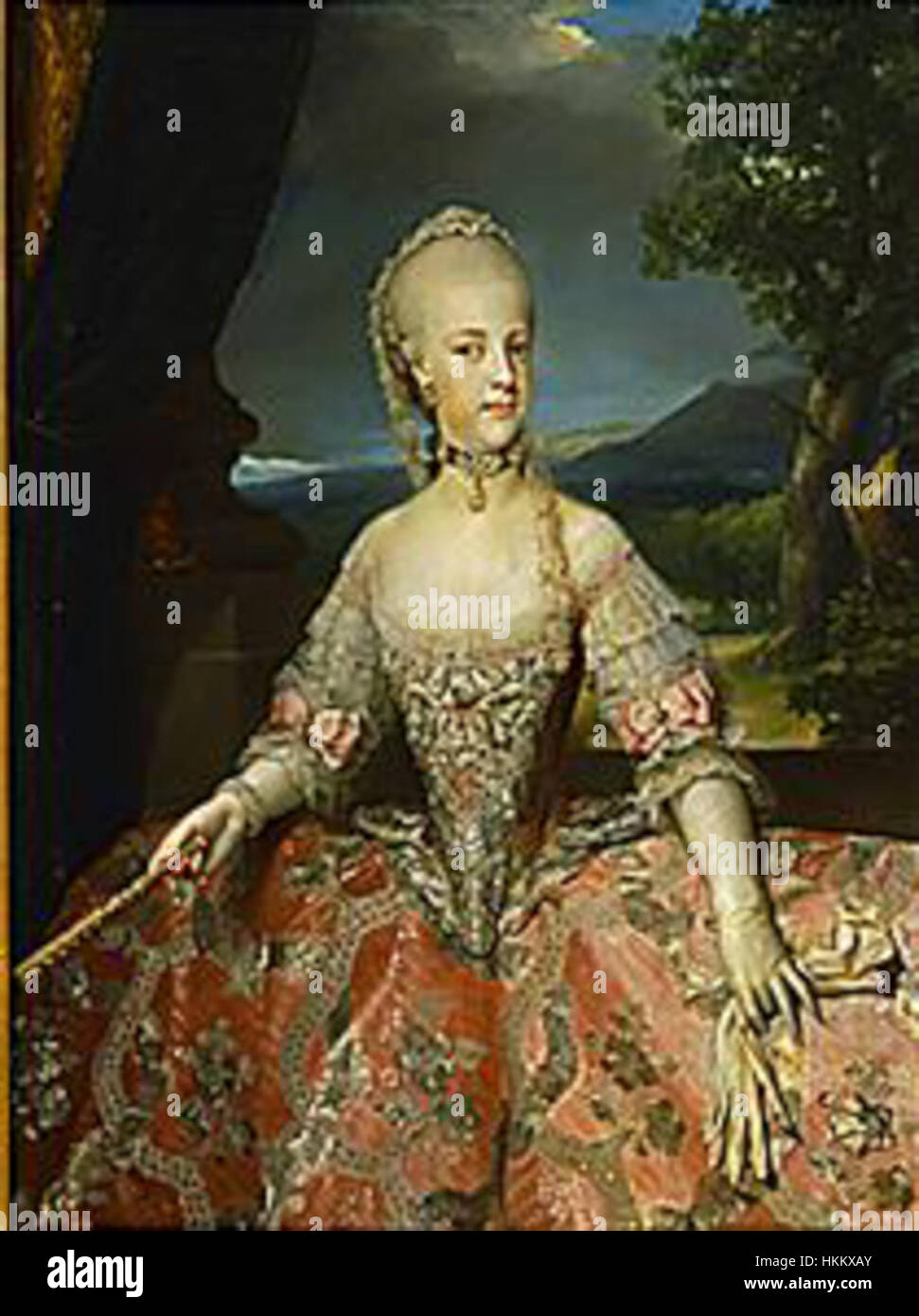 Die Königin von Neapel von Antonio Mengs ist ein neoklassisches Porträtbild. Es zeigt Maria Carolina von Österreich, die Königin von Neapel, in würdevoller Pose, die die Größe und Anmut des europäischen Königs des 18. Jahrhunderts verkörpert. Stockfoto
