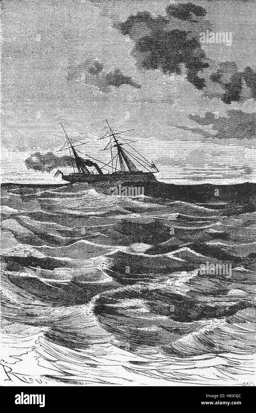 „The Field of Ice“ von Riou und Montaut ist eine dramatische Darstellung der arktischen Erkundung und unterstreicht die krasse und gnadenlose Landschaft der Polarregionen. Diese Arbeit ist Teil einer größeren Erzählung über die Herausforderungen früherer Expeditionen im Polareis. Stockfoto