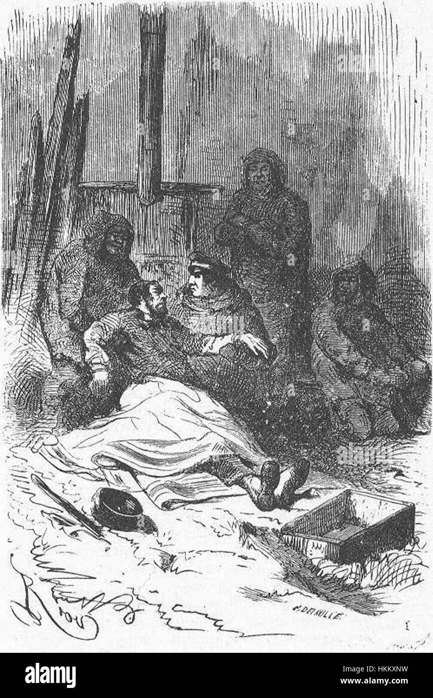 „The Field of Ice“ von Riou und Montaut ist ein klassisches Gemälde, das die rauen Bedingungen der Polarregionen einfängt und sich auf das eisbedeckte Gelände und seine Entdecker konzentriert. Stockfoto