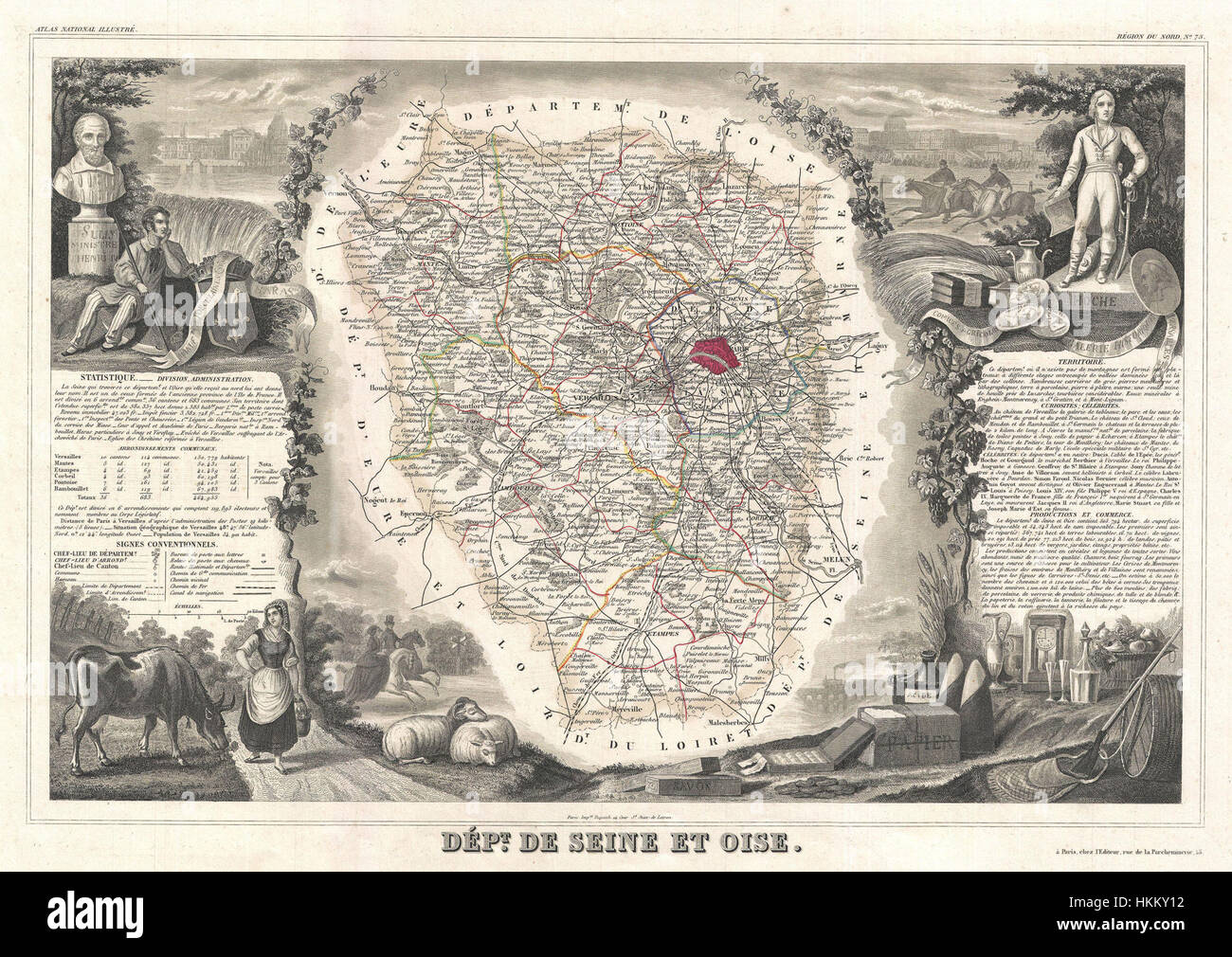 1852 Levasseur Karte von Seine-et-Oise (Paris) - Geographicus - SeineEtOise-Levasseur-1852 Stockfoto