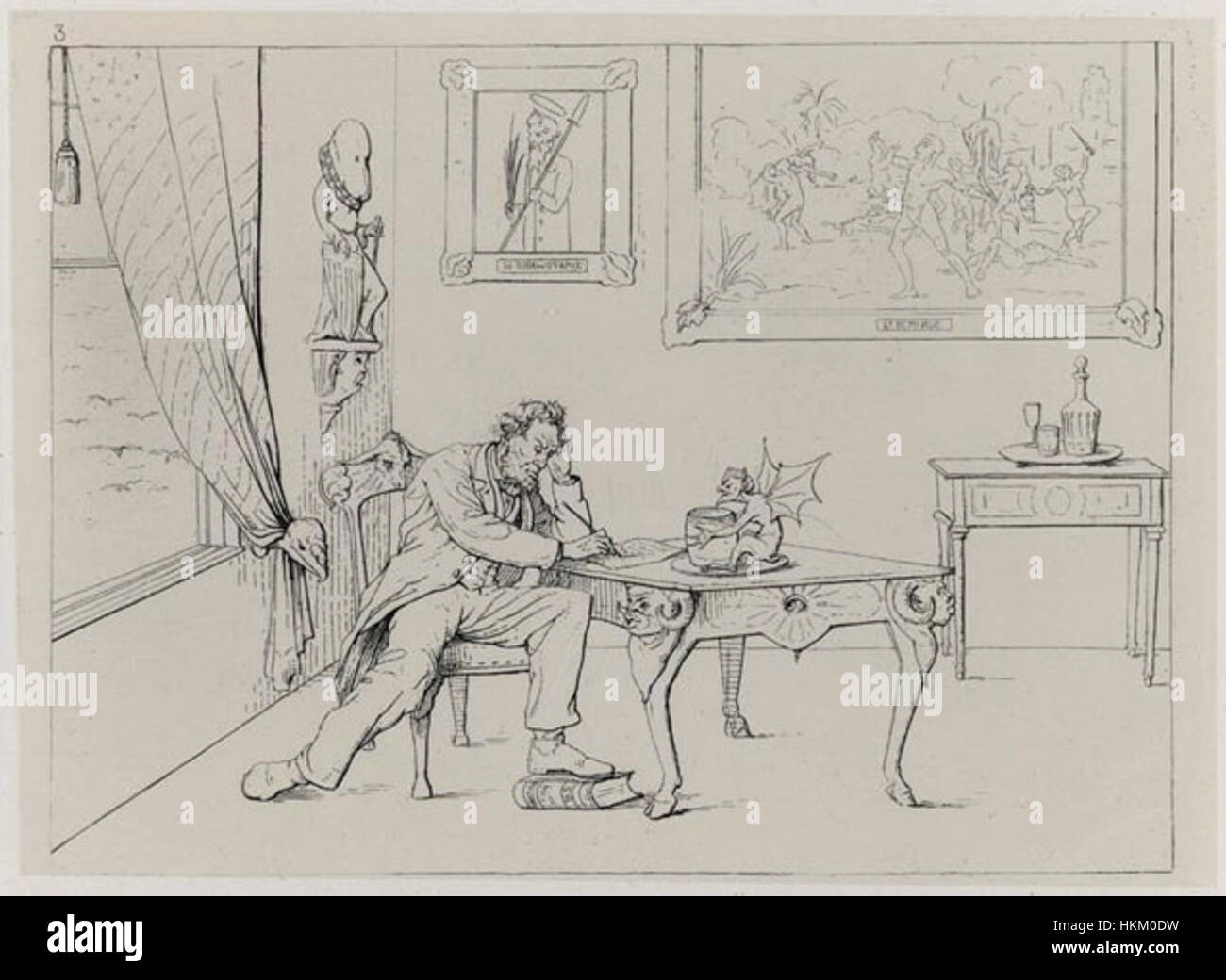 Adalbert J. Volcks politischer Zeichentrick „Writing the Emancipation Proclamation“ veranschaulicht den entscheidenden Moment in der amerikanischen Geschichte, als Abraham Lincoln die Emanzipation Proclamation unterzeichnete, ein wichtiger Schritt zur Abschaffung der Sklaverei. Stockfoto