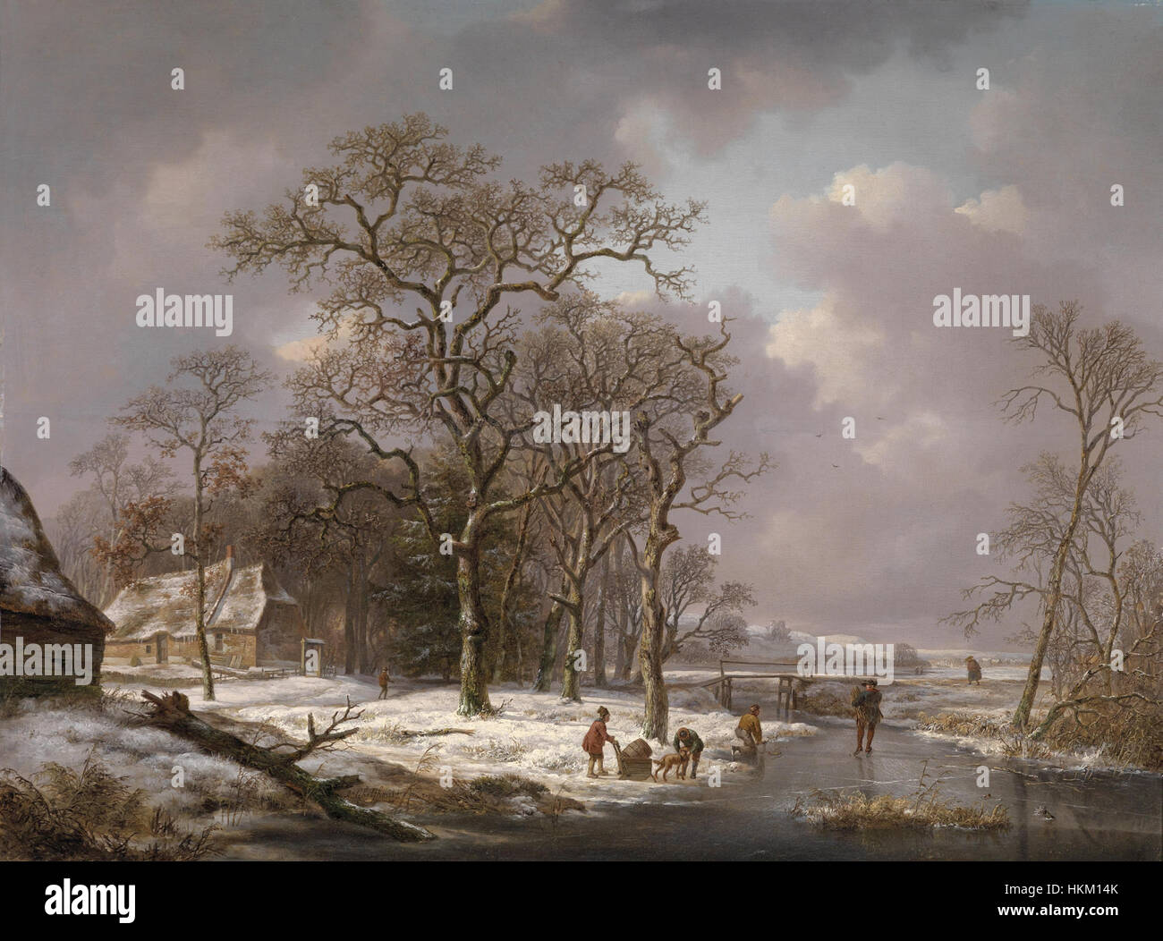 Andreas Schelfhout - Figuren in einer Winterlandschaft Stockfoto