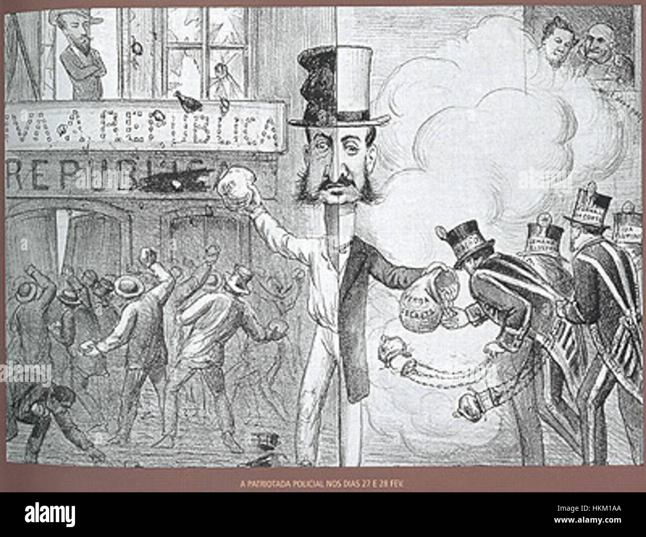 *Viva a Republica*, von *Angelo Agostini* (1873), ist eine politische Illustration, die die Geburt der brasilianischen Republik feiert. Agostinis Werk ist ein wichtiges Stück in der Geschichte der brasilianischen visuellen Kultur und markiert den Übergang des Landes zur republik. Stockfoto