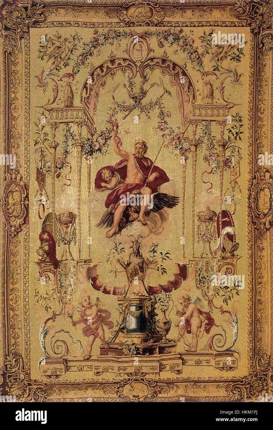 Ein Gemälde von Claude Audran II. Aus den 1700er Jahren, das Jupiter, den König der Götter in der römischen Mythologie, darstellt und die Grandiosität der Figur unterstreicht. Stockfoto