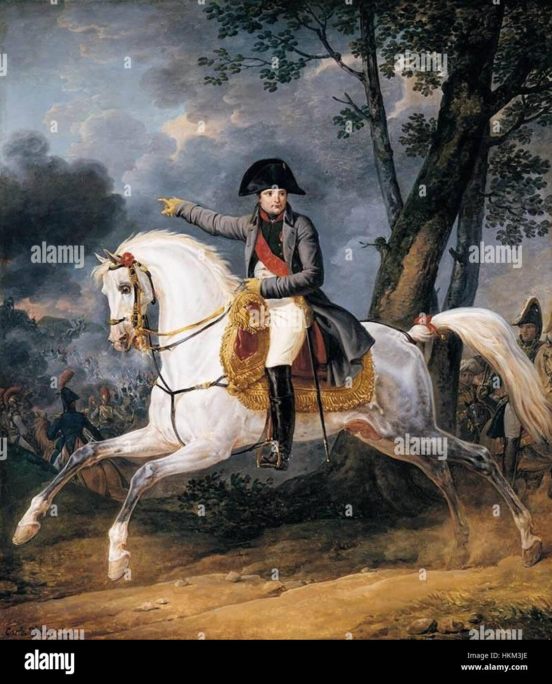 „Reiterporträt des Kaisers Napoleon I.“ von Carle Vernet zeigt Napoleon in militärischen Regalen, zu Pferd, ausstrahlt Macht und Autorität aus. Das Porträt zeigt die militärischen Fähigkeiten und Führung des Kaisers während der napoleonischen Ära. Stockfoto