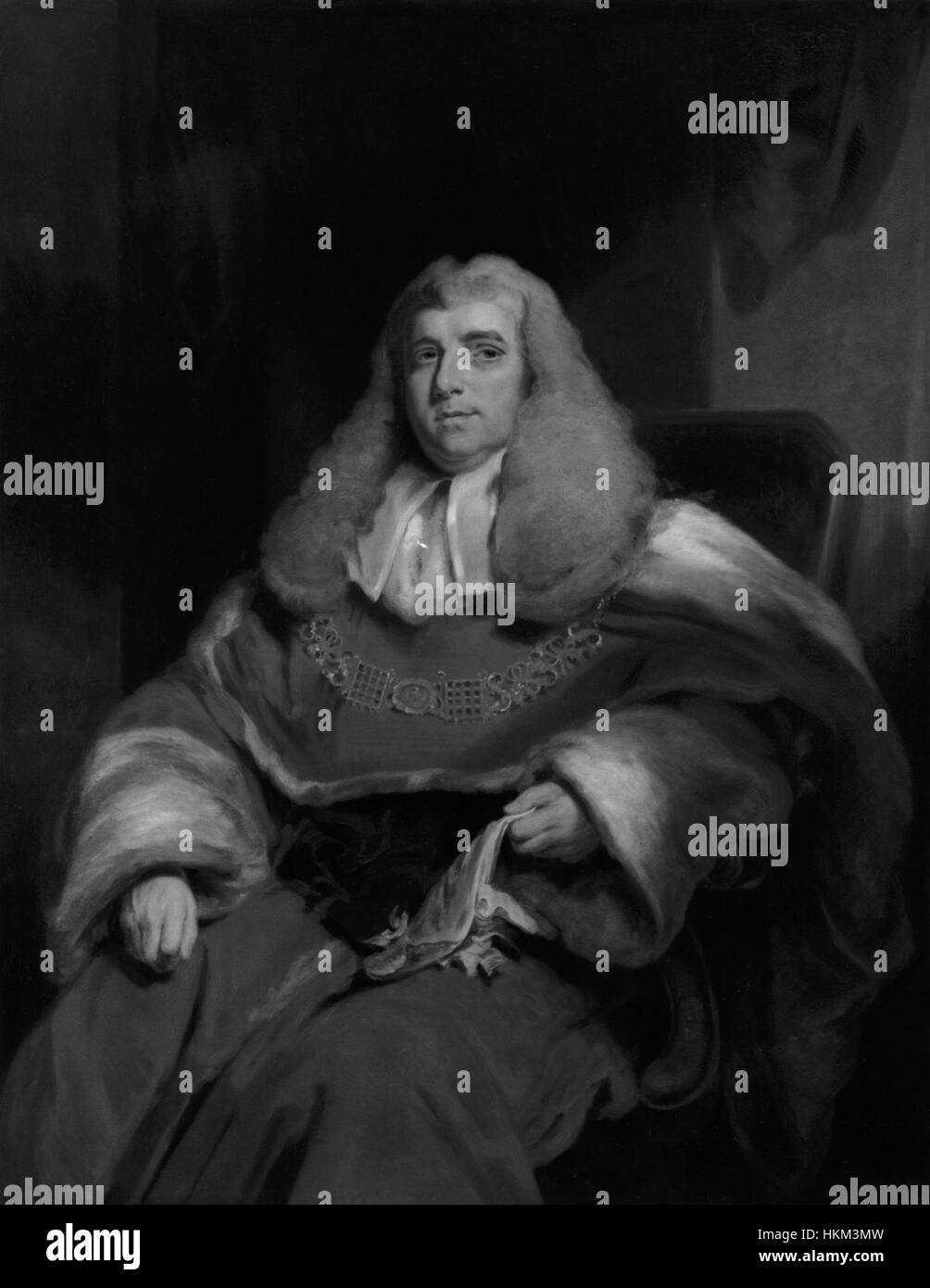 Charles Abbott, 1. Baron Tenterden ist ein formelles Porträt von John Hollins, das das würdevolle Aussehen des britischen Richters und Politikers einfängt. Das Porträt spiegelt Hollins Liebe zum Detail und seine Meisterschaft in der Vermittlung von Persönlichkeit und sozialem Status wider. Stockfoto