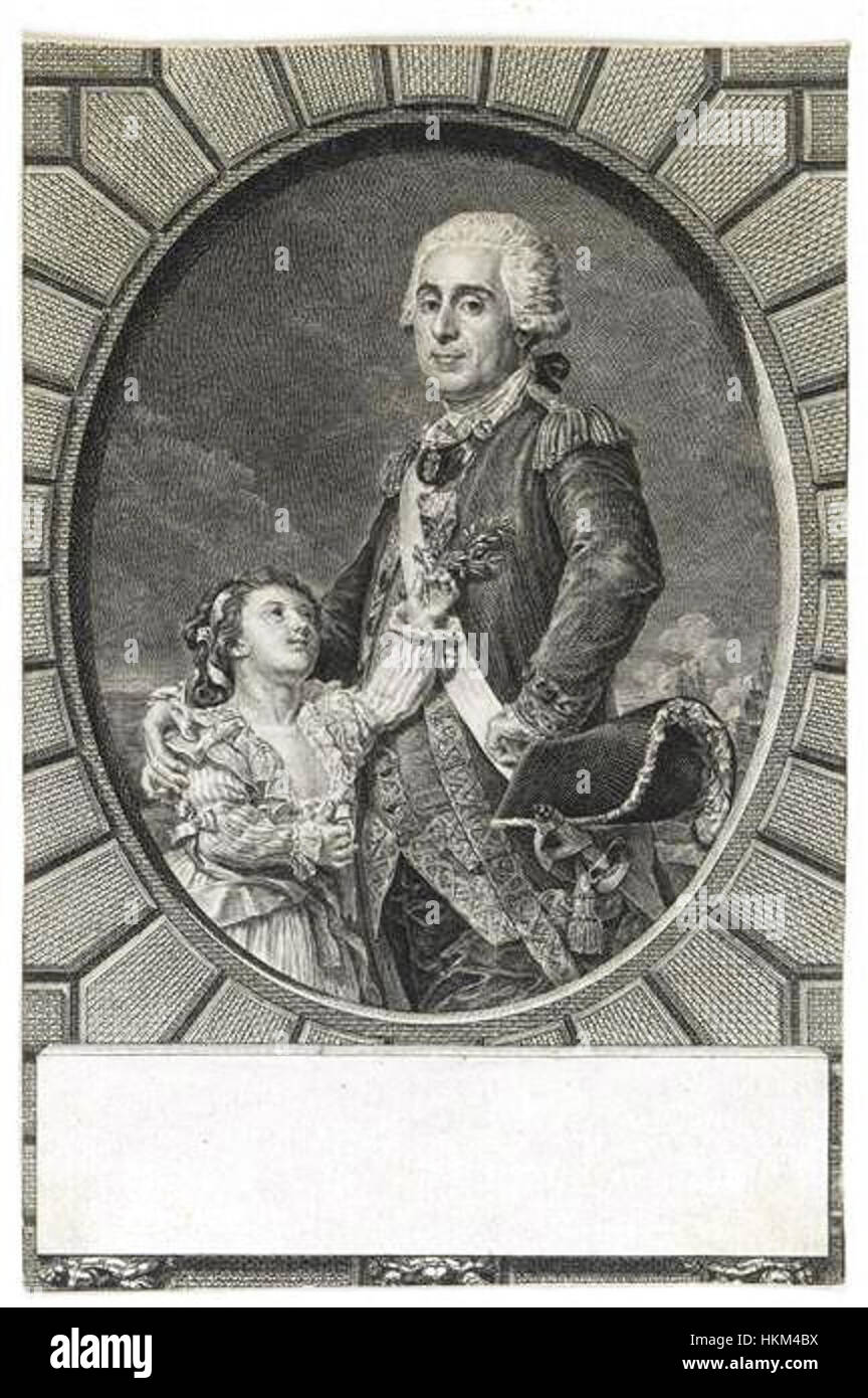 Dieses Porträt von Jean-Baptiste de La Rochefoucauld, Herzog von Enville, zeigt den französischen Aristokraten mit raffinierter Eleganz. Das Gemälde spiegelt seinen hohen sozialen Status und den Mode- und Porträtstil der historischen Zeit im 18. Jahrhundert wider. Stockfoto