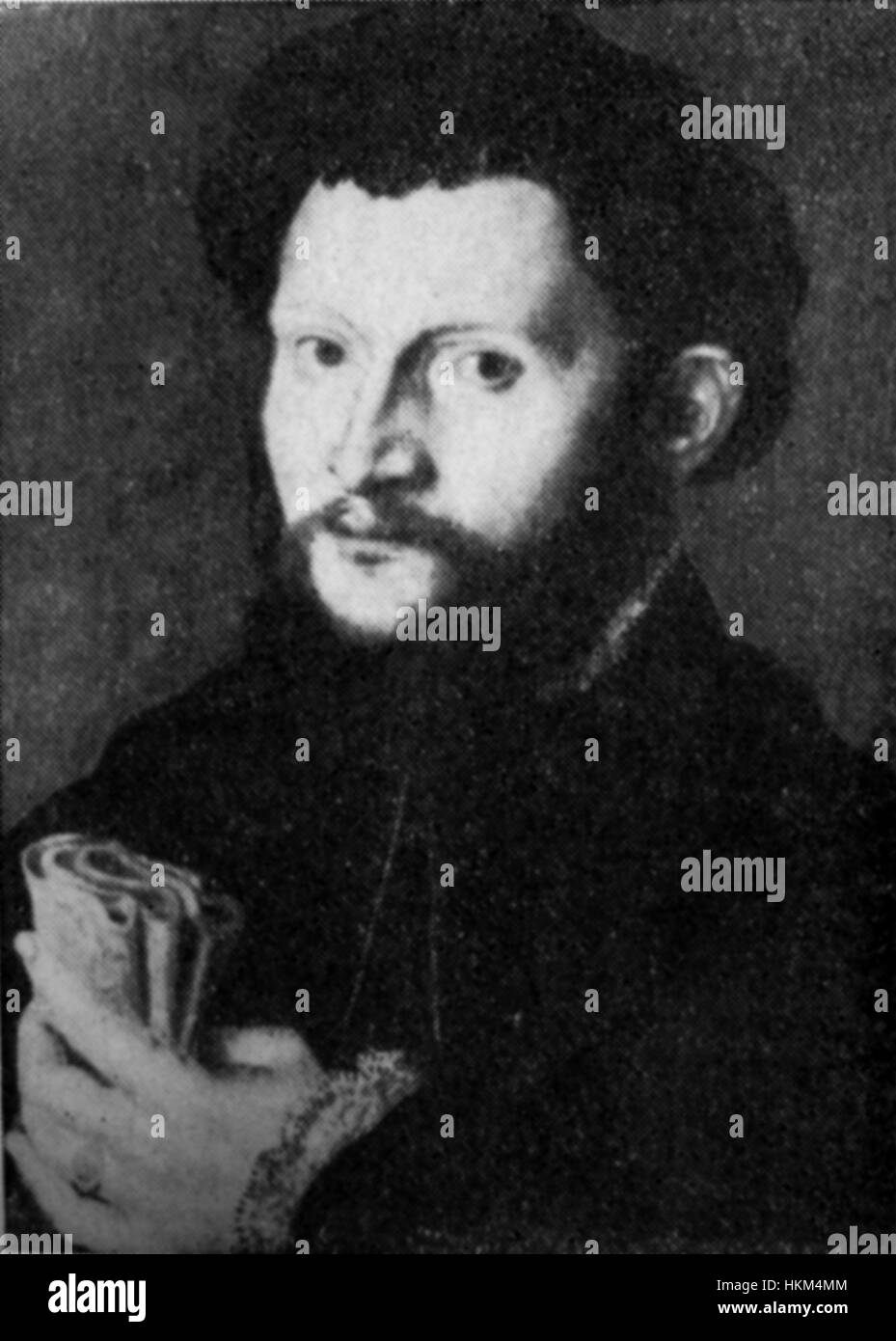 Dieses Gemälde mit dem Titel „Mann mit Handschuh“ zeigt eine Figur aus dem Niederrhein. Das Motiv ist mit einem Handschuh dargestellt und zeigt die Liebe des Künstlers zum Detail bei der Darstellung von Gesichtszügen und Kleidung, die für diese Zeit typisch sind. Stockfoto