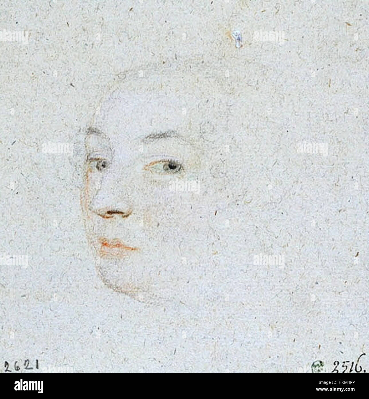 Dieses Porträt von Mellan fängt eine Dame aus dem 17. Jahrhundert ein und konzentriert sich dabei auf das feine Zusammenspiel von Licht und Schatten, das typisch für französische Barockporträts ist. Die raffinierten Details verdeutlichen den aristokratischen Status des Sitters. Stockfoto