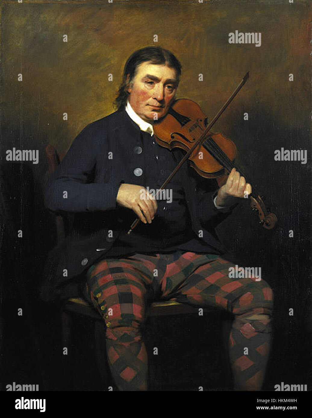 Ein Porträt von Niel Gow, einem renommierten Geiger und Komponisten, fängt das Wesen seines musikalischen Vermächtnisses ein. Dieses Gemälde feiert seine Beiträge zur schottischen Volksmusik und seinen Einfluss auf die kulturelle Musikszene. Stockfoto