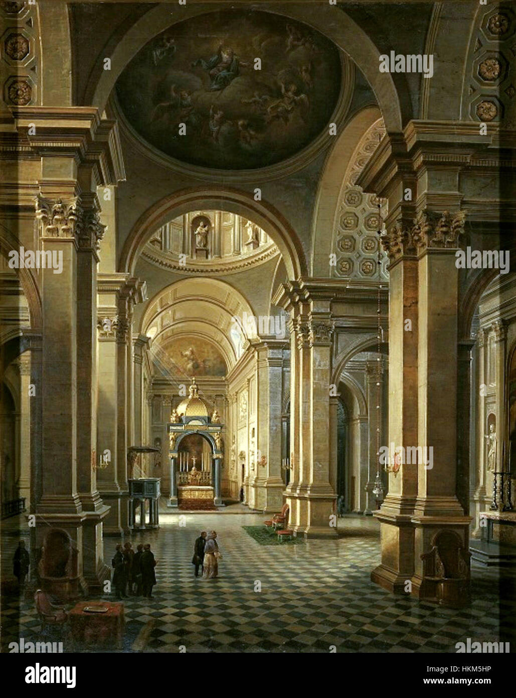 Dieses Kunstwerk zeigt die Allerheiligen-Kirche in Warschau. Die Kirche ist für ihre historische und architektonische Bedeutung bekannt und weist komplizierte Details in der Darstellung auf. Das Gemälde fängt das Wesen des Gebäudes und seine Rolle im religiösen Erbe Warschaus ein. Stockfoto