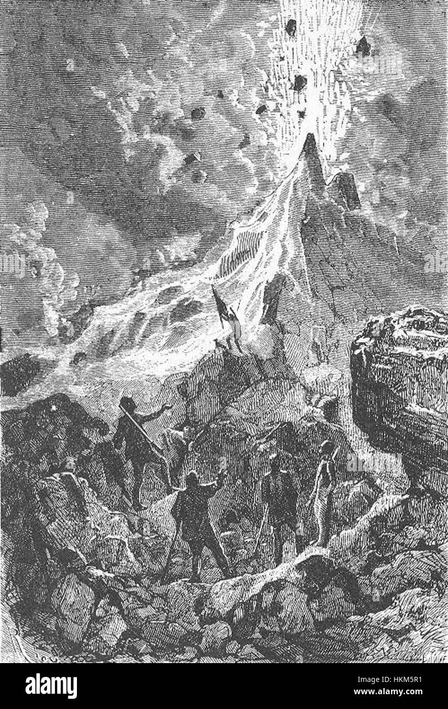 „The Field of Ice“ von Riou und Montaut ist ein dramatisches Gemälde, das ein eisiges, einsames Schlachtfeld darstellt. Dieses Kunstwerk zeigt die harten Bedingungen, denen Soldaten während eines kalten, zermürbenden Konflikts gegenüberstehen, und betont den Kampf und die Widerstandsfähigkeit der beteiligten Männer. Stockfoto