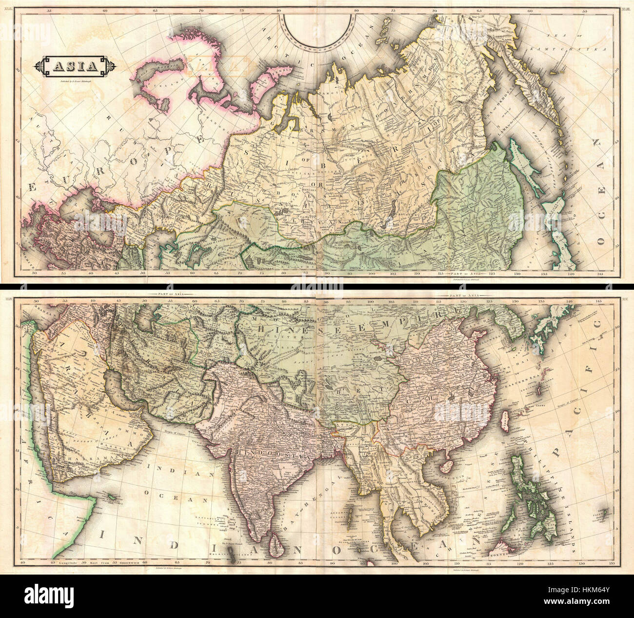 1820 Lizars Wall Map of Asia (in zwei Panels) - Geographicus - Asien-Lizars-1820 Stockfoto