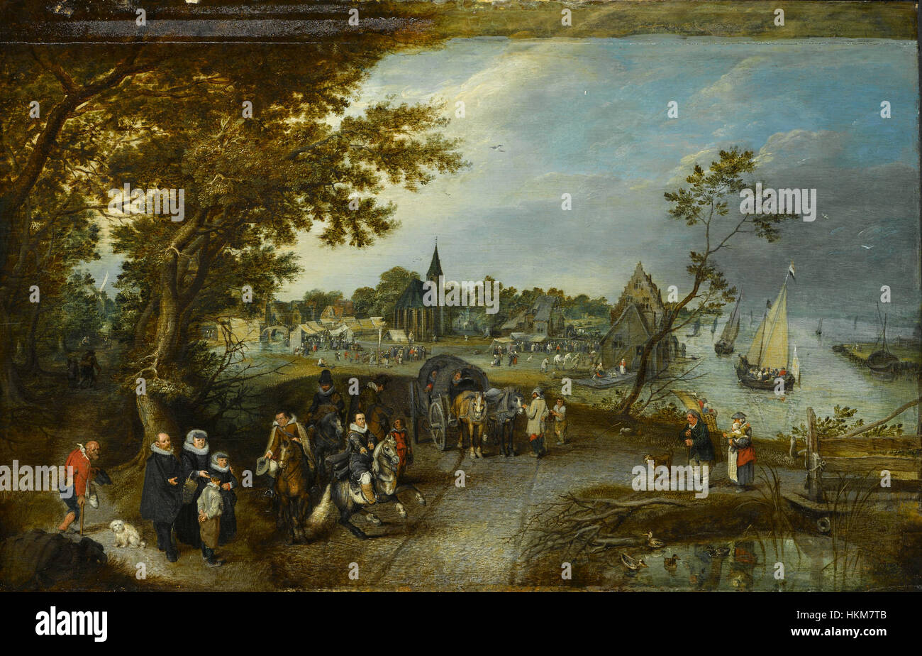 Adriaen Pietersz. Van de Venne - traf Landschap Skulpturengruppe En Een Dorpskermis (Rijksmuseum) Stockfoto
