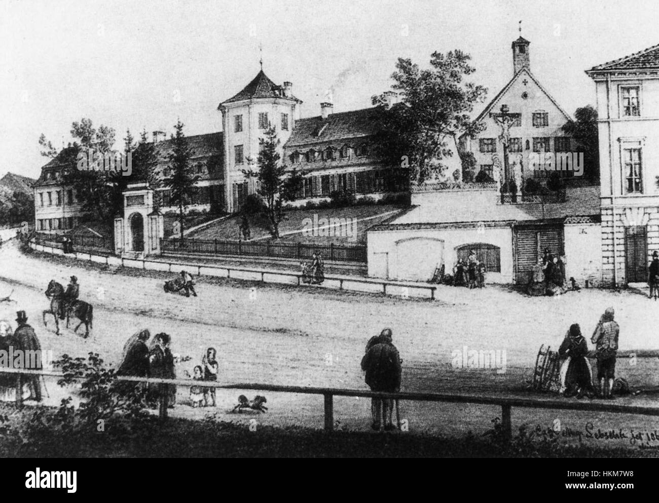 Das Armenhaus 01 ist ein architektonisches Foto eines historischen Gebäudes, das als Armenhaus bekannt ist, eine gemeinnützige Einrichtung, die den architektonischen Stil und die Bedeutung seiner Zeit widerspiegelt. Stockfoto