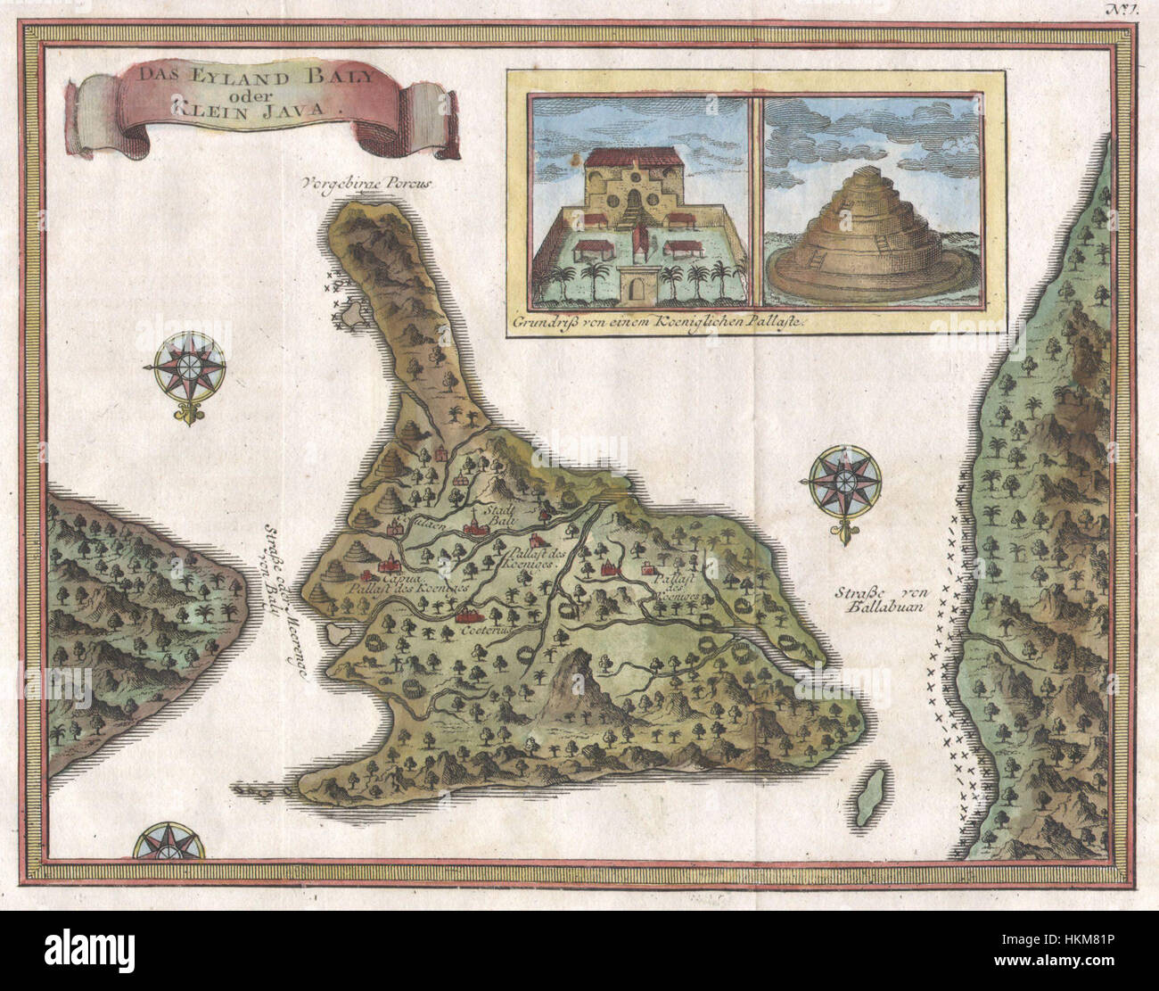 Diese Karte von Bali aus dem Jahr 1760 von Jacques Bellin bietet eine detaillierte Darstellung der Insel und zeigt ihre geographischen Merkmale und Ortsnamen, wie sie im 18. Jahrhundert verstanden wurden. Stockfoto