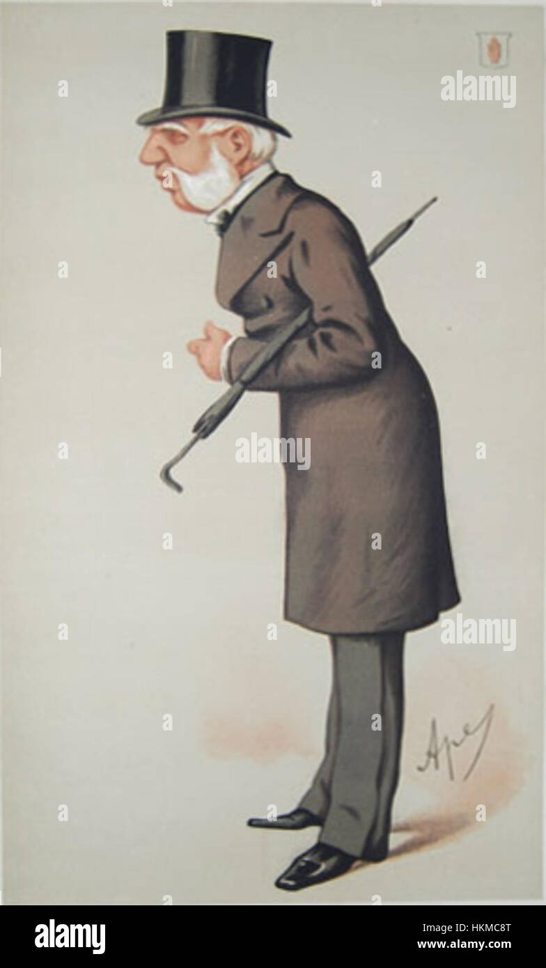 Diese Karikatur von Thomas Bazley, veröffentlicht am 21. August 1875 in *Vanity Fair*, fängt den satirischen Geist britischer politischer Karikaturen des 19. Jahrhunderts ein. Bazley, eine prominente Persönlichkeit in der Politik, wird mit übertriebenen Merkmalen dargestellt, um seine Rolle in der Gesellschaft zu kommentieren. Stockfoto