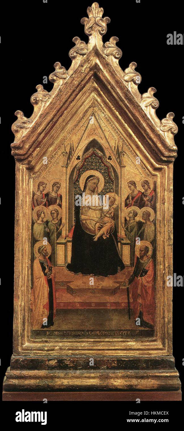 Bernardo Daddi, Madonna und Kind mit Engeln und Heiligen inthronisiert Stockfoto