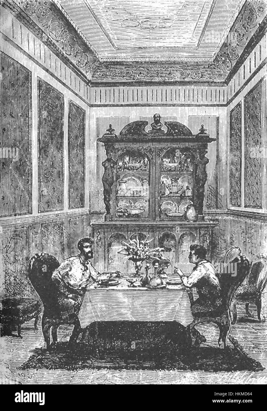 Ein Gemälde von Neuville und Riou, das Szenen aus Jules Vernes Roman ‚Zwanzigtausend Meilen unter dem Meer‘ illustriert, der die Geschichte von Kapitän Nemos Unterwasserabenteuer erzählt. Stockfoto