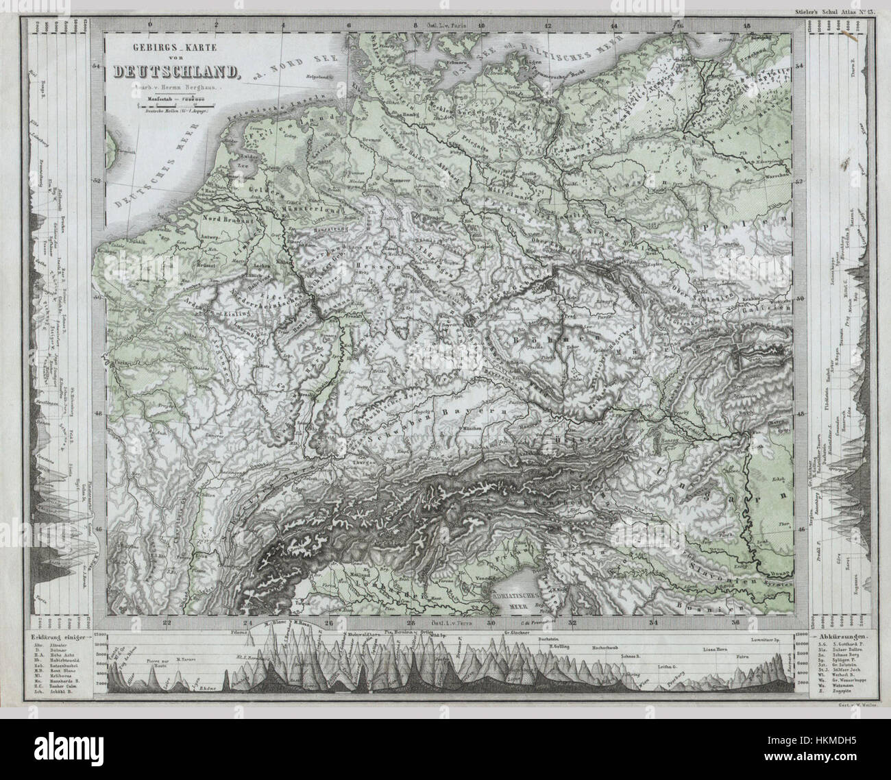 1862 physische Karte von Zentral-Europa oder Deutschland - Geographicus - DeutschlandPhy-Perthes-1862 Stockfoto