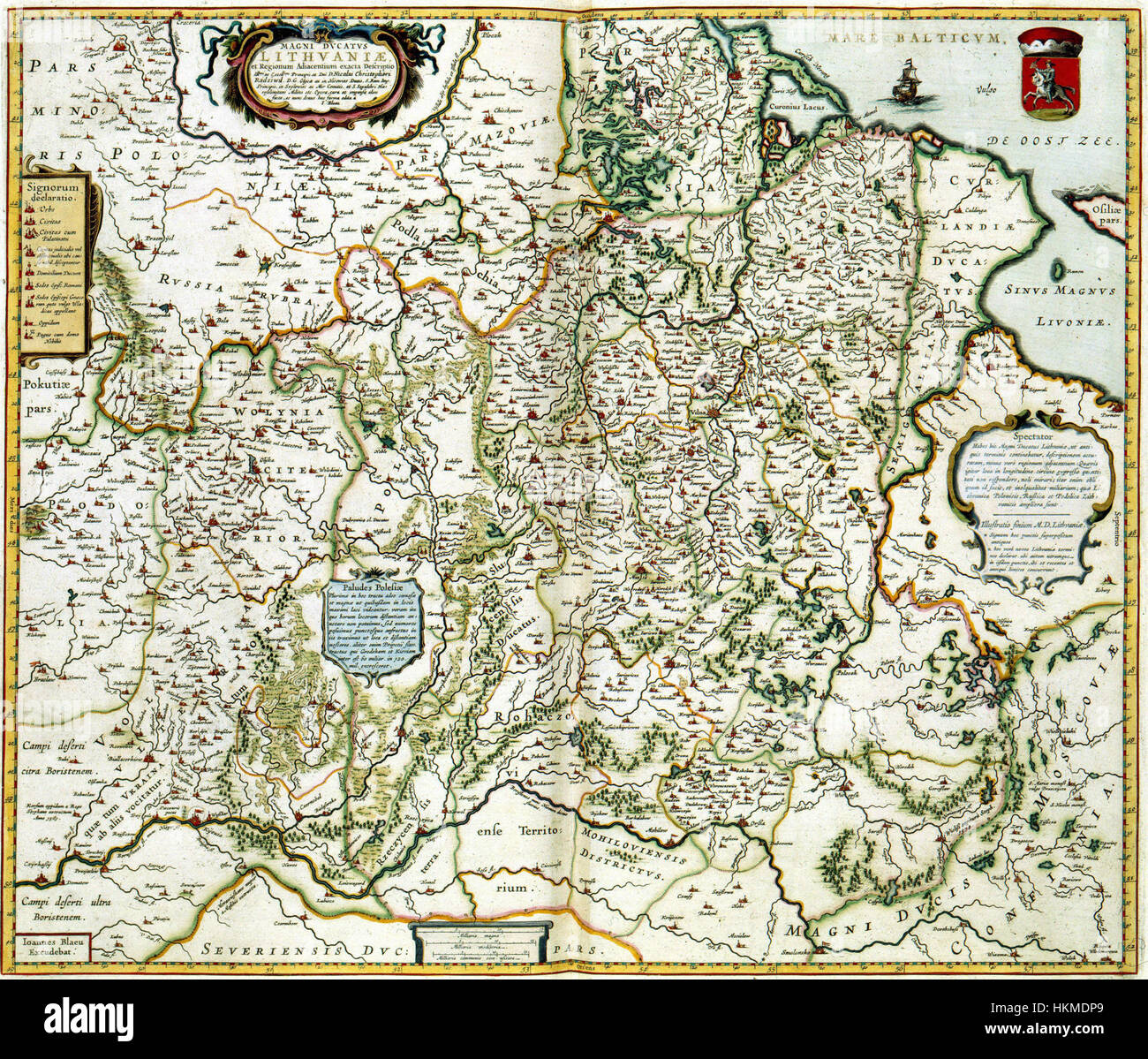 Diese Karte aus dem 17. Jahrhundert von Atlas Van der Hagen zeigt das Herzogtum Litauen und die angrenzenden Regionen. Es handelt sich um eine detaillierte geografische Darstellung aus der Frühen Neuzeit, die die politischen und territorialen Grenzen Osteuropas zeigt. Stockfoto