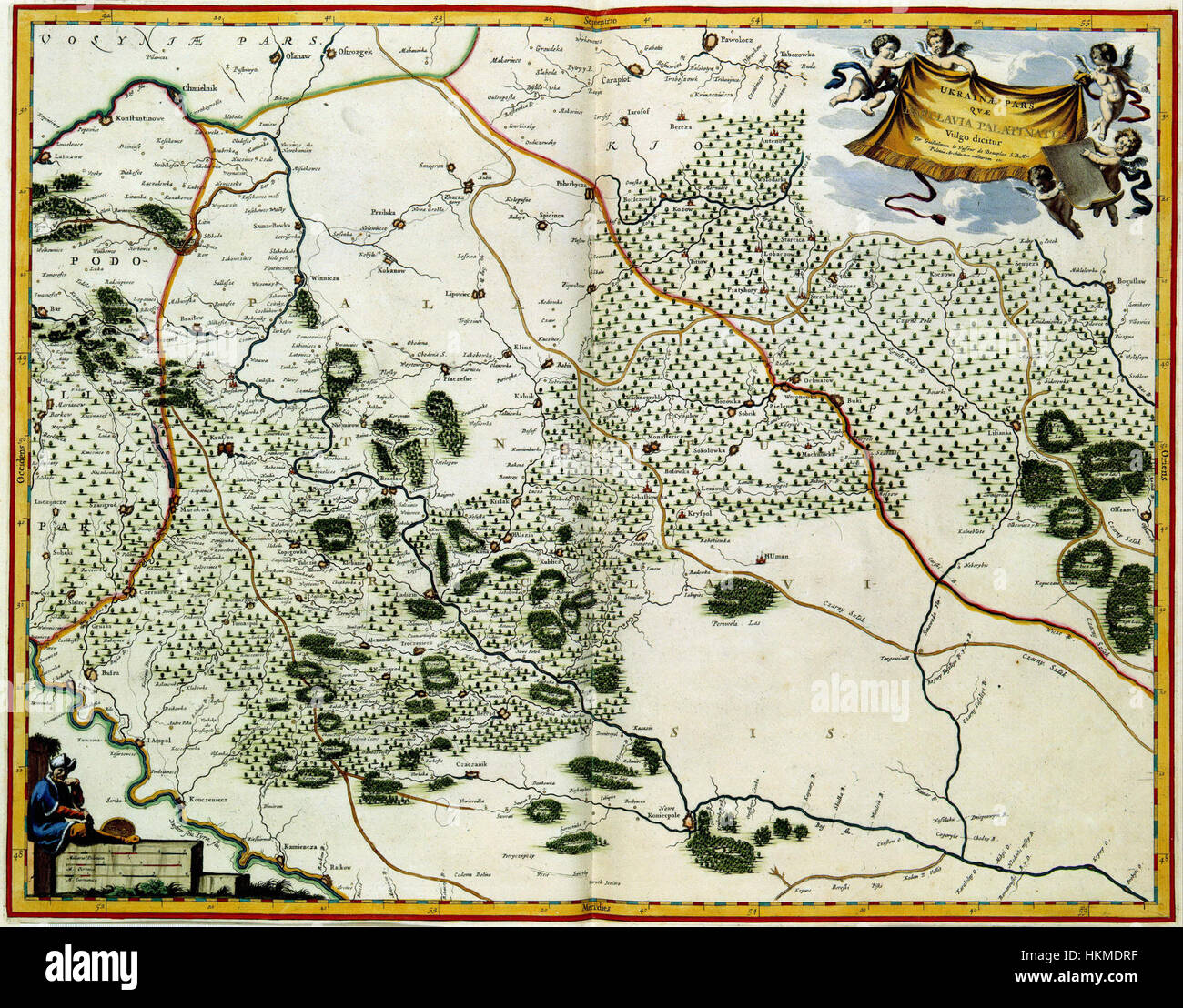 Diese Karte von Atlas Van der Hagen bietet eine detaillierte Ansicht eines Teils der Ukraine mit Schwerpunkt auf den historischen Regionen von Barclavia Palatinatus, einem wichtigen geografischen Gebiet in Osteuropa in der Frühen Neuzeit. Stockfoto