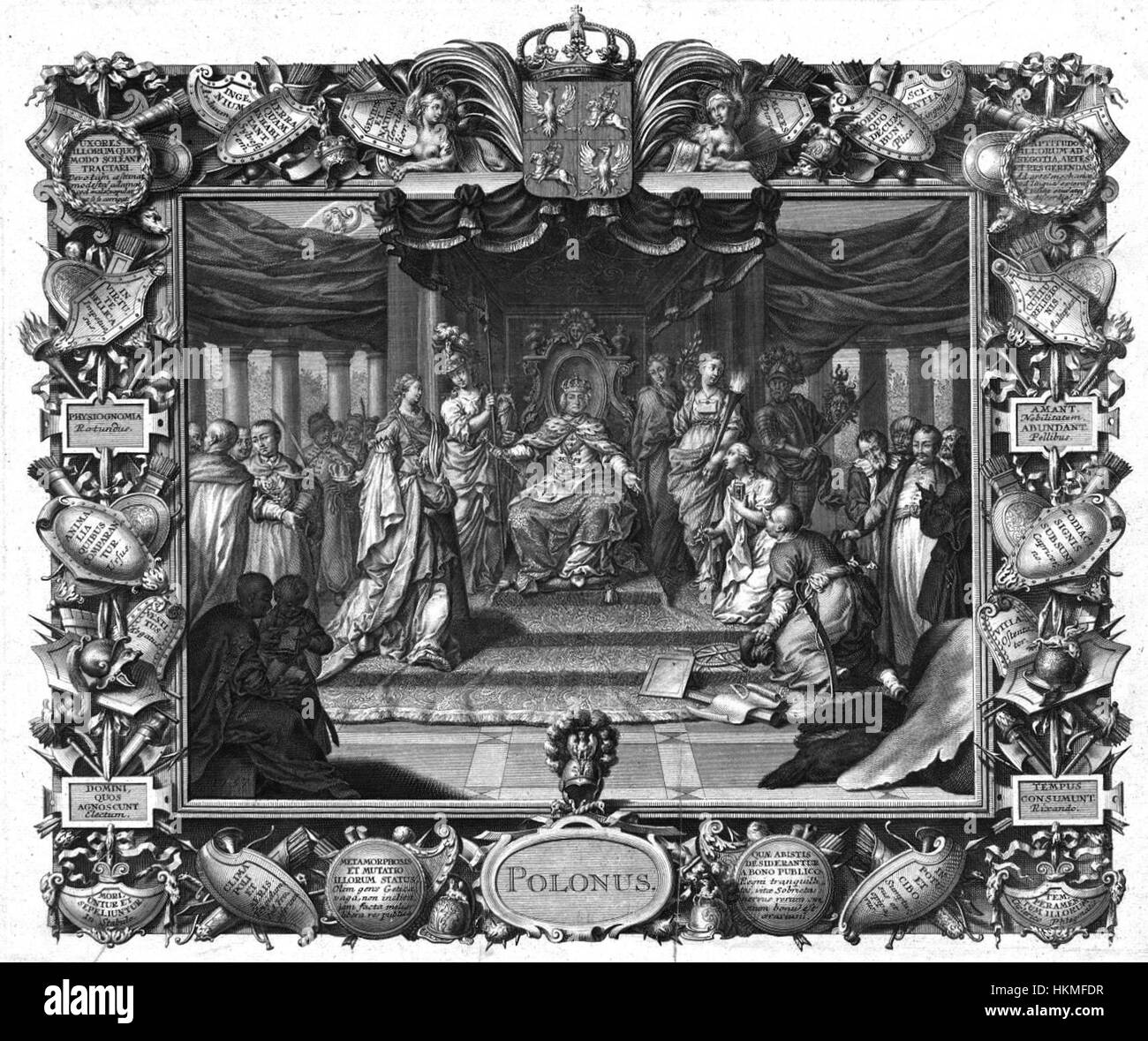Das Gemälde „Allegory of Poles“ zeigt die symbolische Darstellung der kulturellen und politischen Themen Polens und nutzt visuelle Metaphern, um die Geschichte und Identität des Landes durch Kunst zu erforschen. Stockfoto
