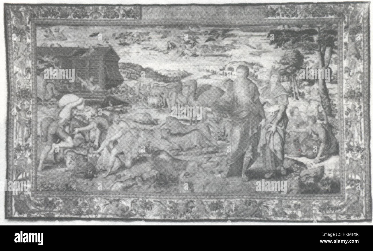 „Arrasy wejscie“ ist ein Kunstwerk, das ein historisches oder mythologisches Thema darstellt. Das Gemälde spiegelt die detaillierte Darstellung der Figuren und ihrer Umgebung wider und verbindet künstlerische Elemente mit historischen Einflüssen zu einer überzeugenden visuellen Geschichte. Stockfoto