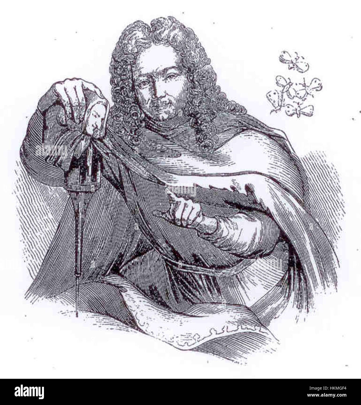 Das Gemälde „Aymon 1er“ von Coypel jeune, das 1841 für die „Magasin Pittoresque“ geschaffen wurde, zeigt Aymon, eine legendäre Figur aus der mittelalterlichen französischen Literatur. Das Kunstwerk fängt einen dramatischen Moment aus seiner Saga ein. Stockfoto