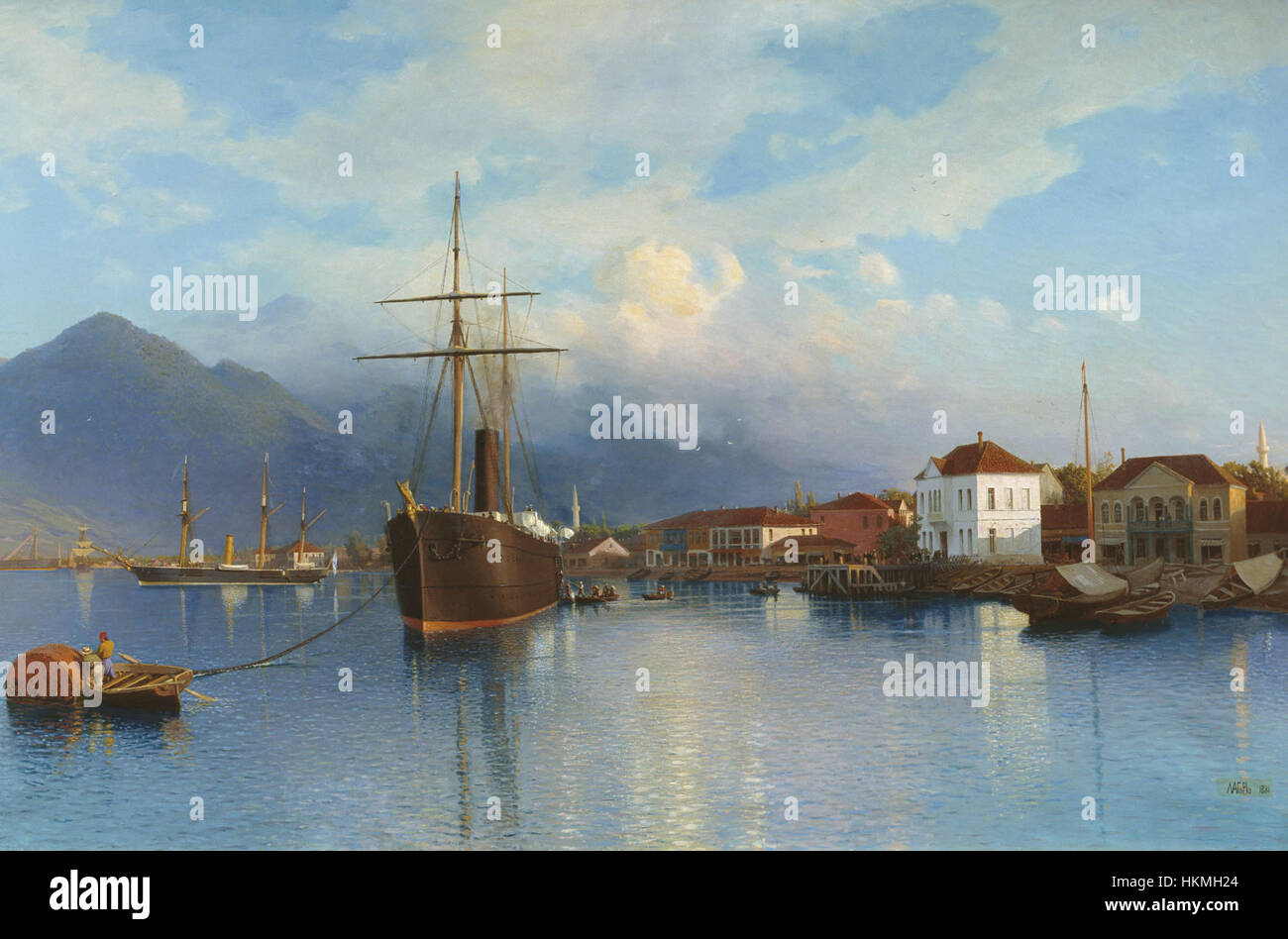 Eine Sammlung von Kunstwerken aus Batumi, Georgia, mit Gemälden, Skizzen, Drucken, und Zeichnungen verschiedener Künstler. Die Sammlung umfasst Ölgemälde und Vintage-Stücke, die die reiche Geschichte und das künstlerische Erbe der Stadt widerspiegeln. Diese Kunstwerke in einem musealen Ambiente repräsentieren eine Mischung aus antikem und modernem Design und bieten einen Einblick in das kulturelle Erbe der Region. Stockfoto